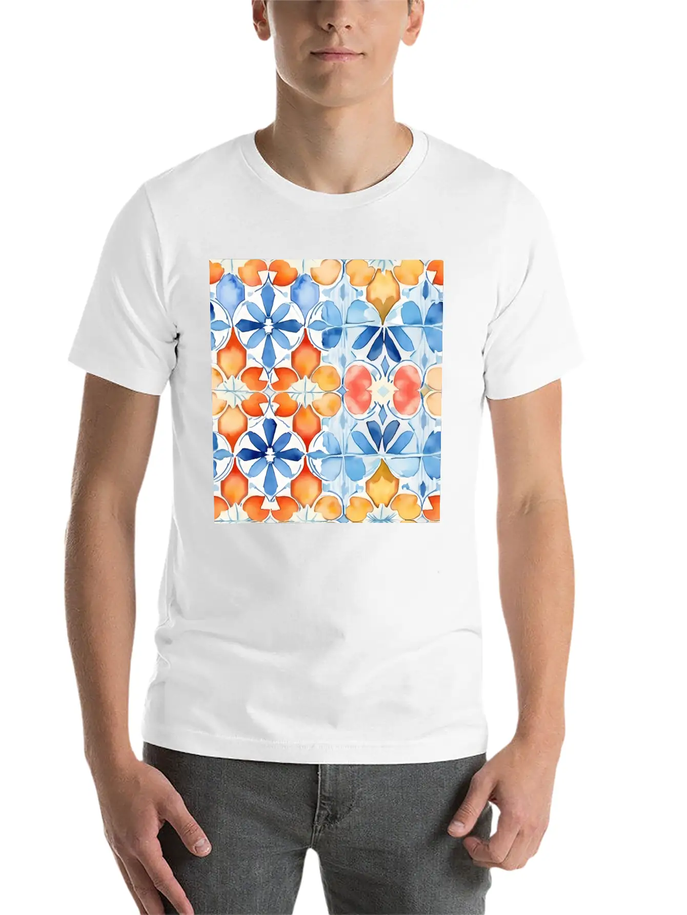 Tropical Mirage Detailed SummerTile Collection 001 Essential Unisex Summer Tee – Soft Cotton Casual Fit