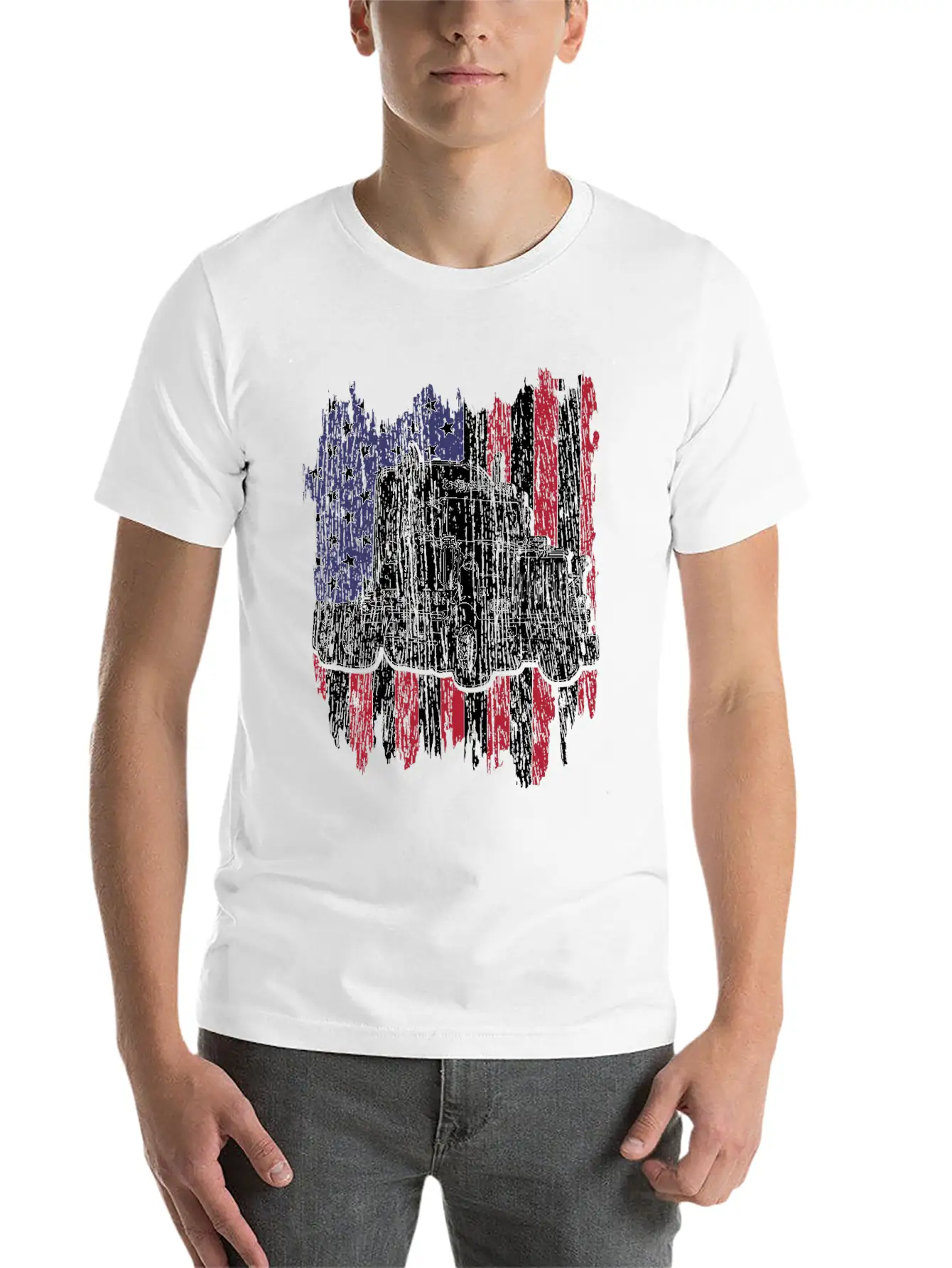 Truck Driver American Flag Patriotic Trucker Gift Basic Graphic T-Shirt – Daily Comfort In Soft Cotton