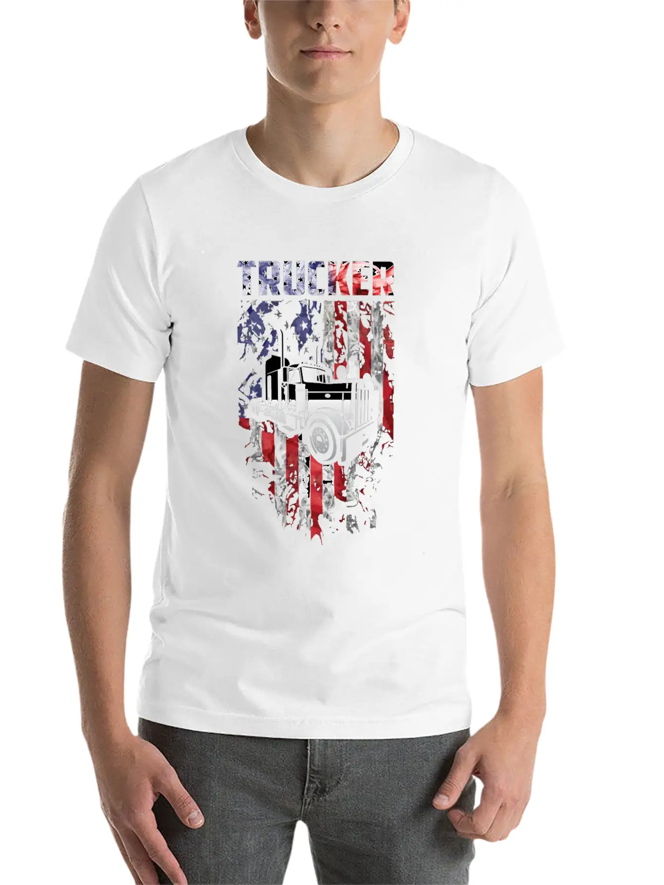 Trucker American Flag Truck Driver Stylish Everyday T-Shirt – Unisex Basic Cotton Tee