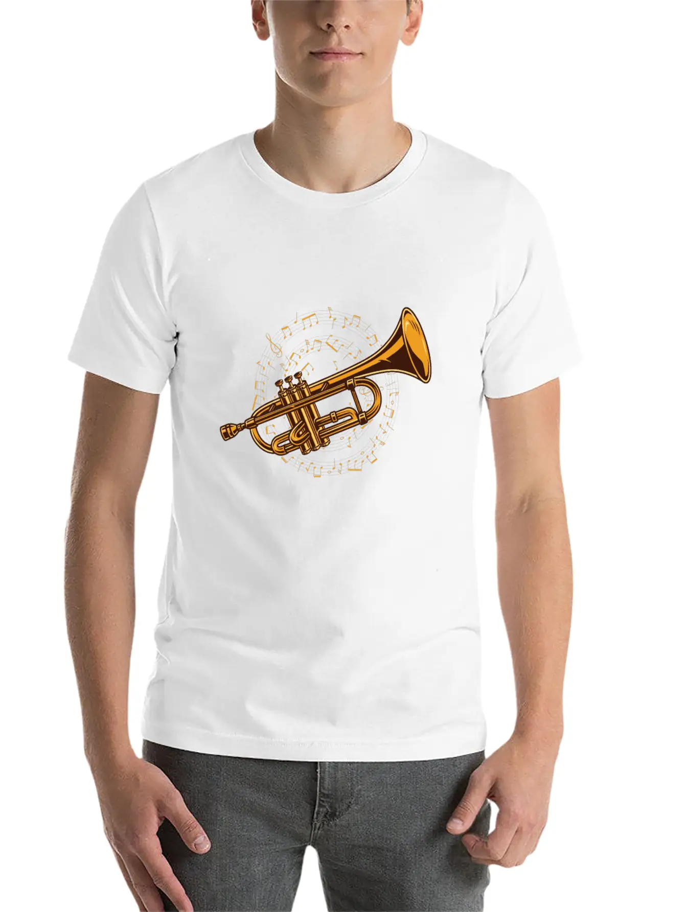 Trumpet Trumpeter Sheet Music - Trumpet Player Stylish Everyday T-Shirt – Unisex Basic Cotton Tee