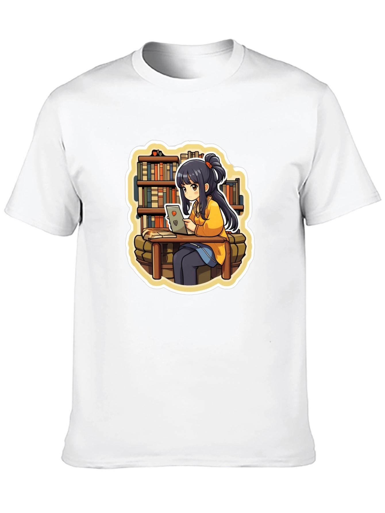 Anime Girl Reading Black T-Shirt