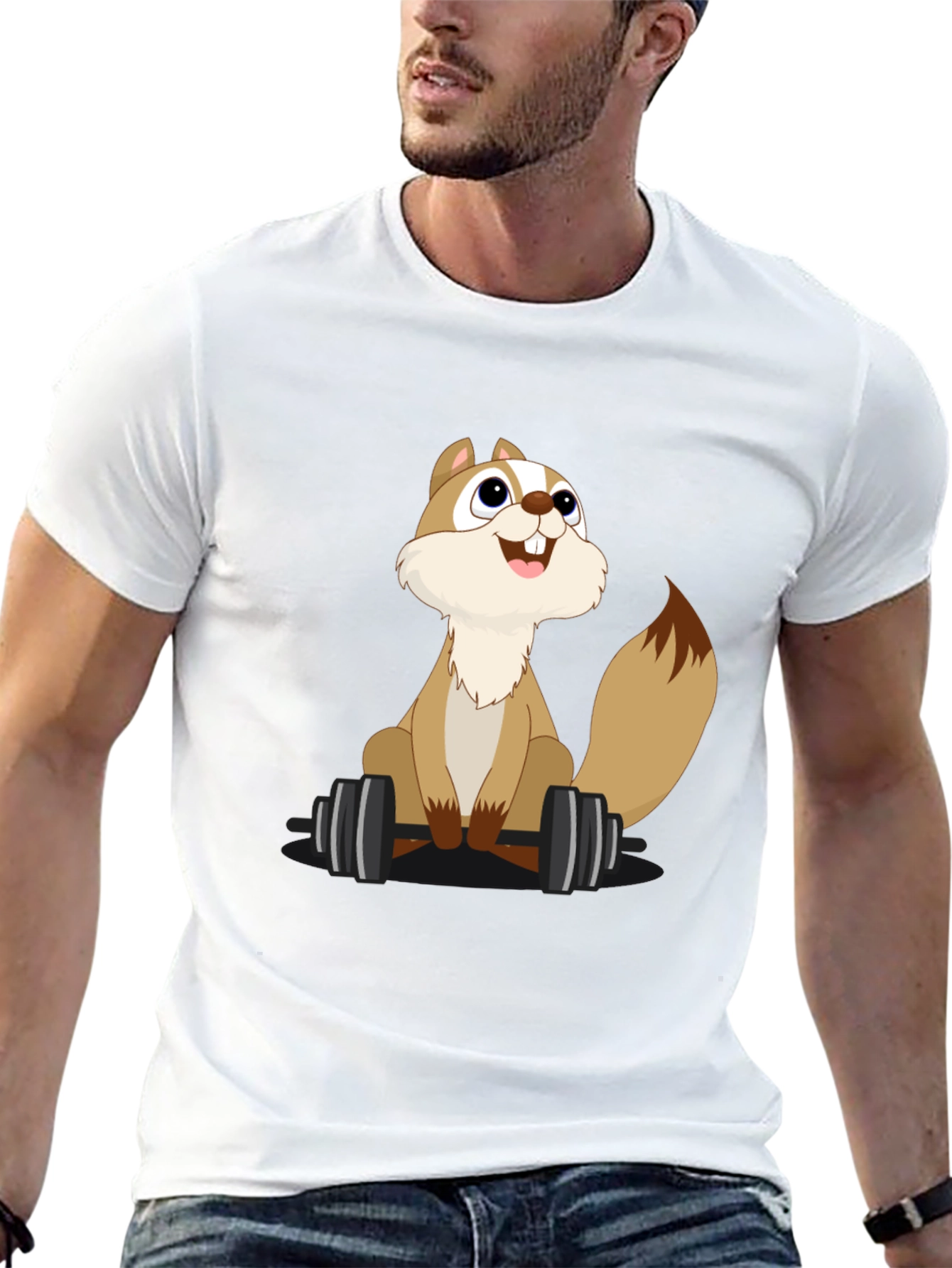 Squirrel Lifting Weights Graphic T-Shirt