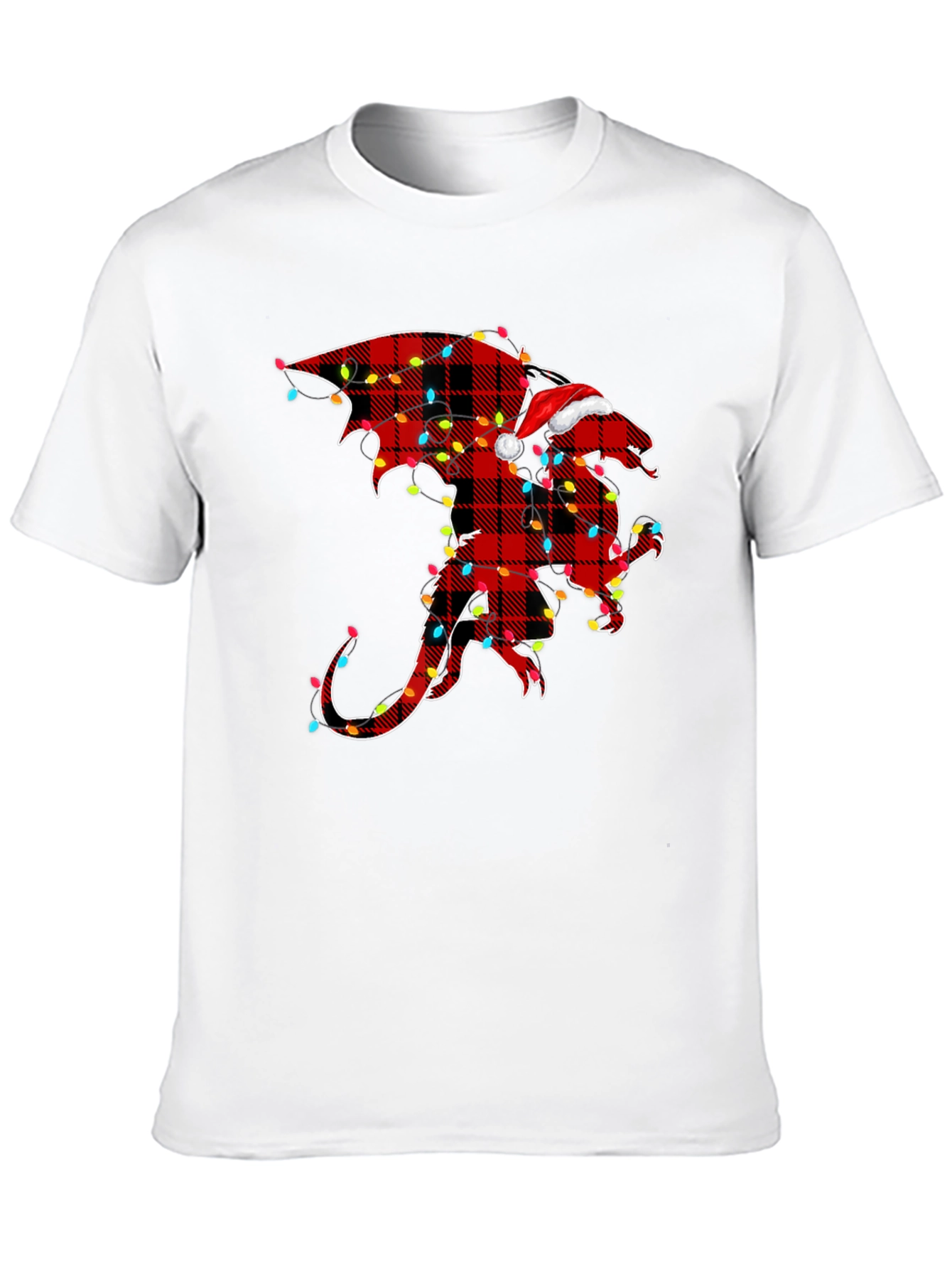 Plaid Dragon with Santa Hat Graphic Tee