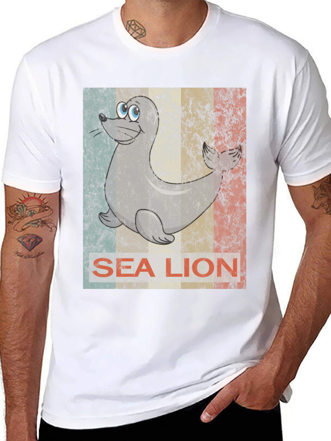 Sea Lion Graphic Tee - Retro Style Black T-Shirt