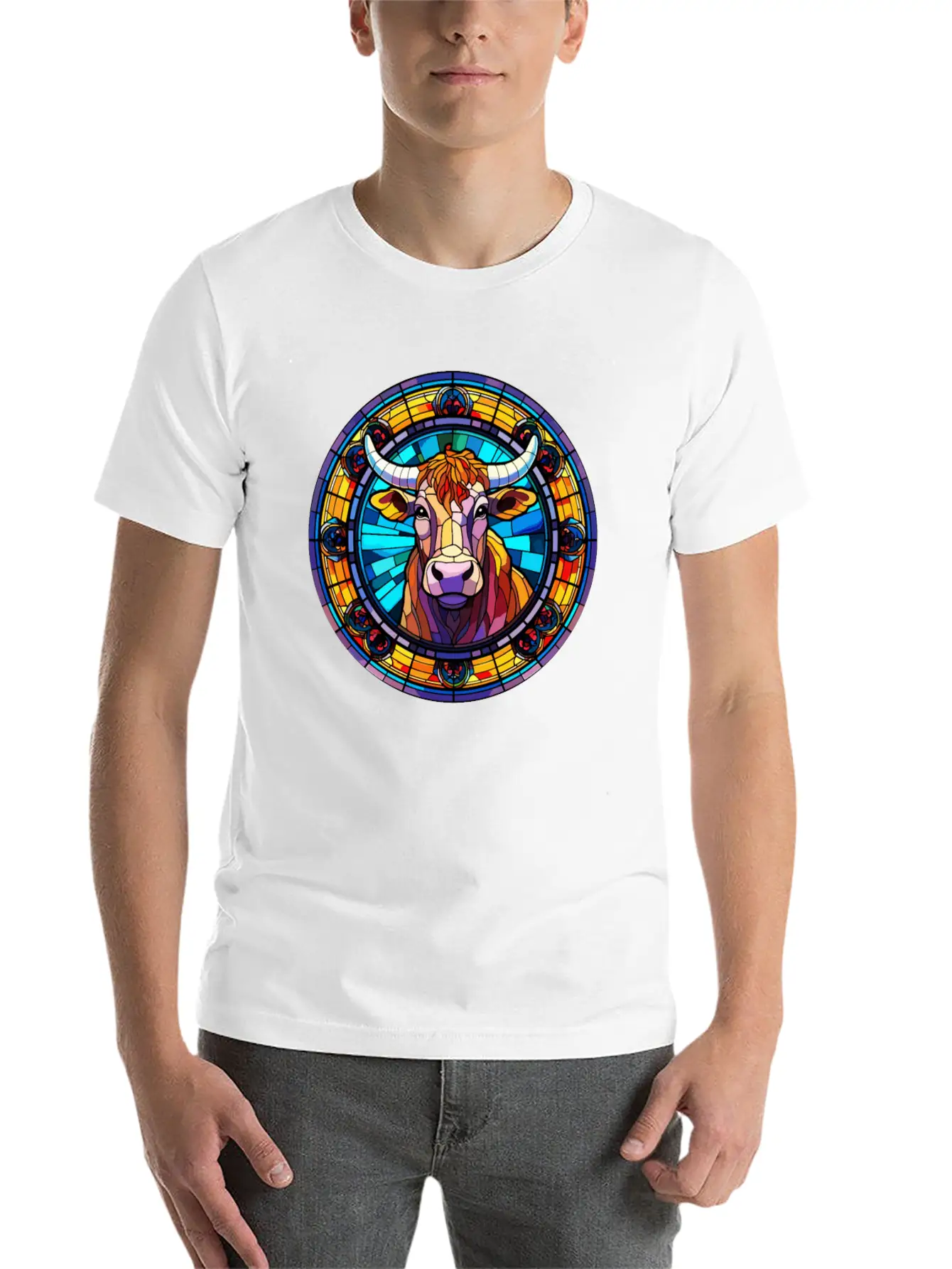 Unique Cow Art Design - Stained Glass Art Comfortable Minimalist Graphic Tee – Summer Style Essential