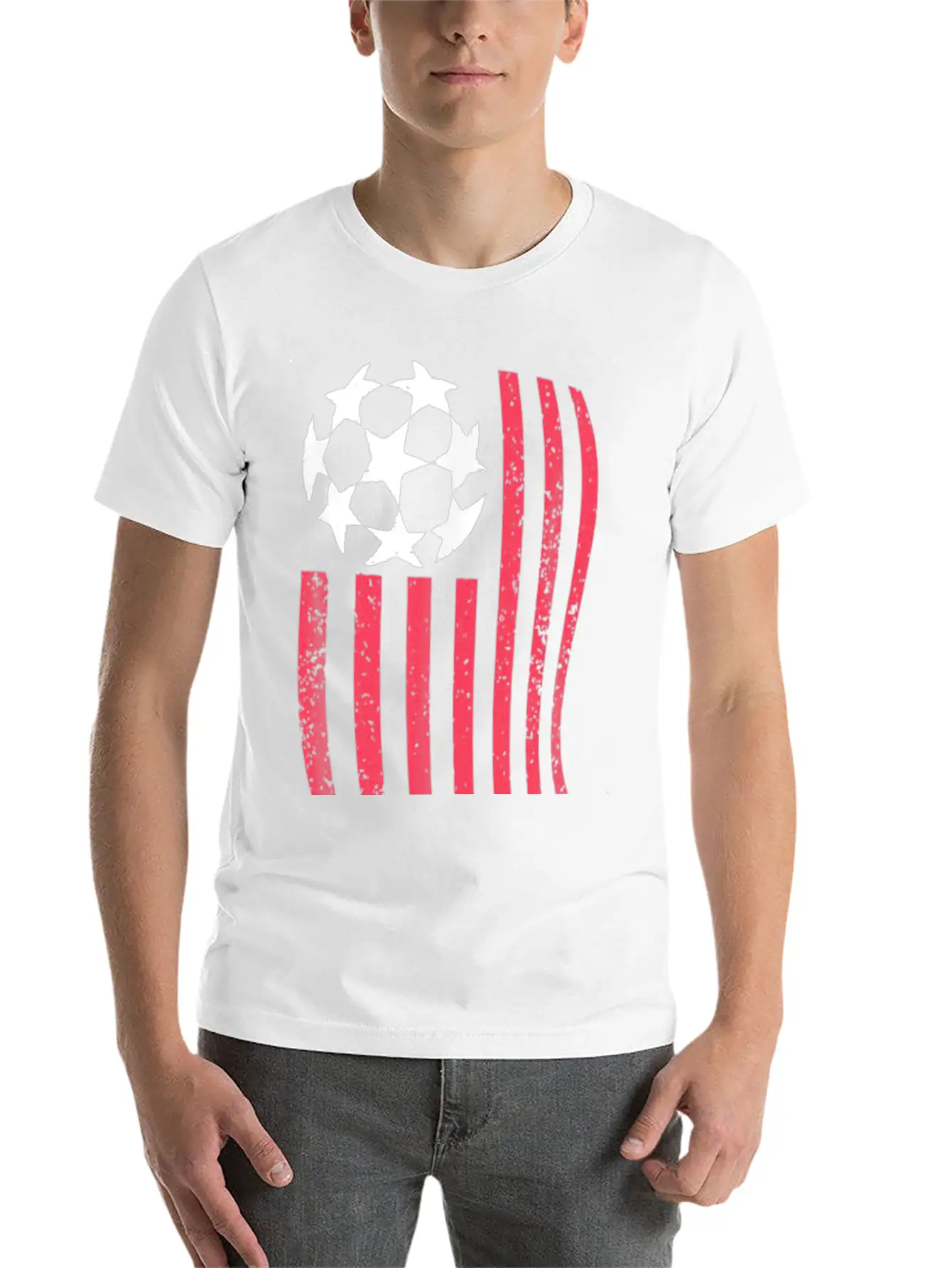 USA Flag With Soccer Ball Stylish Everyday T-Shirt – Unisex Basic Cotton Tee
