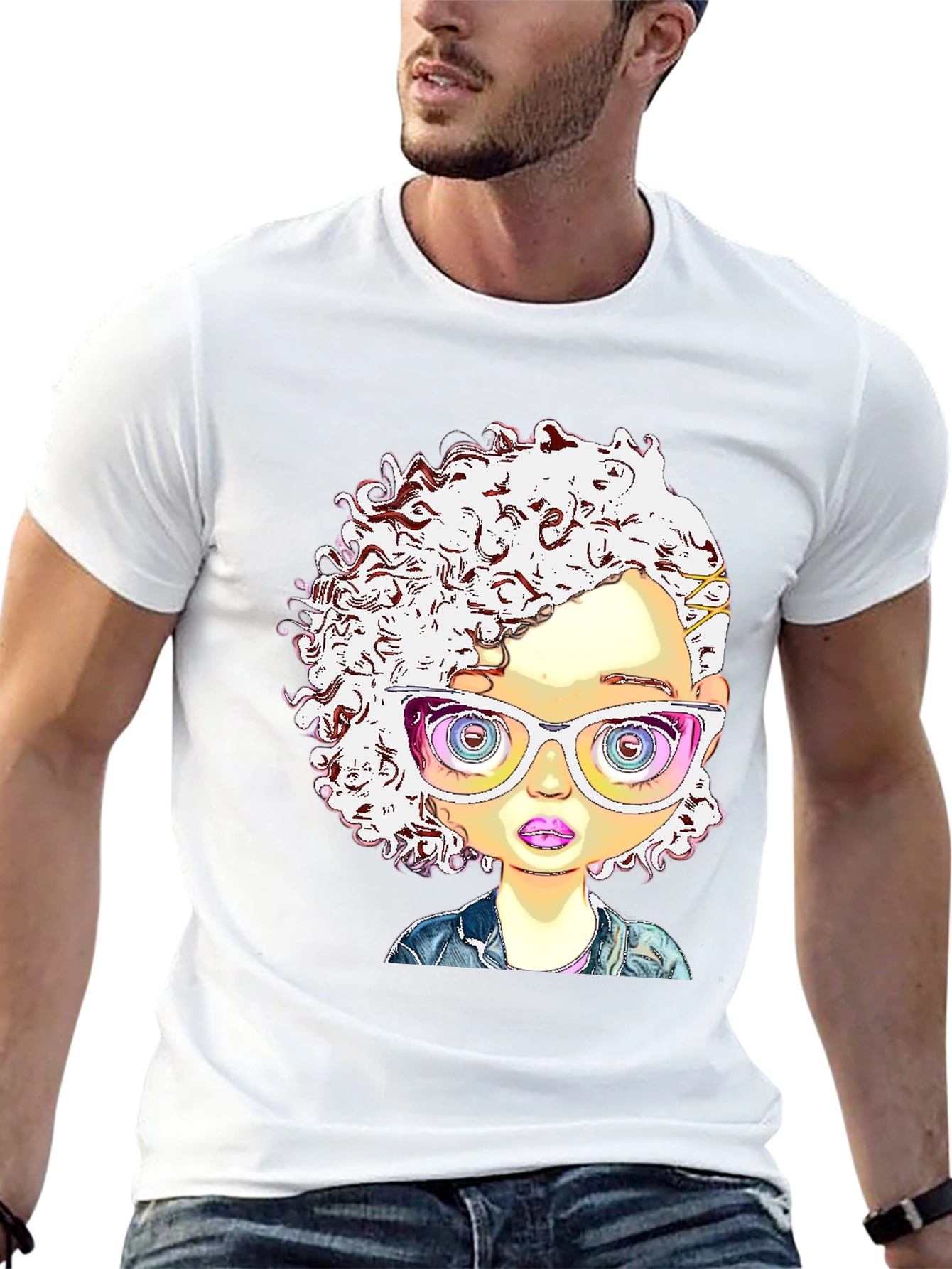 Funky Cartoon Girl Tee - Black