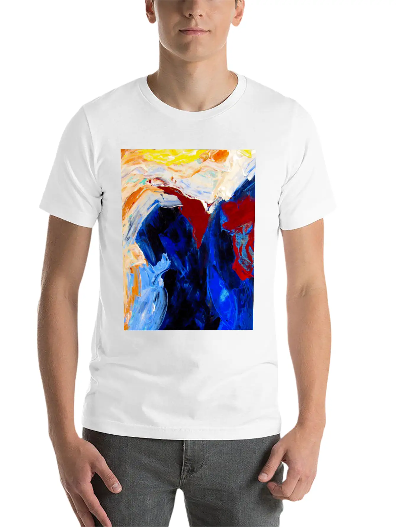 Vibrant Original Blue Abstract Painting Timeless Short Sleeve Tee – Comfy And Minimalist Design