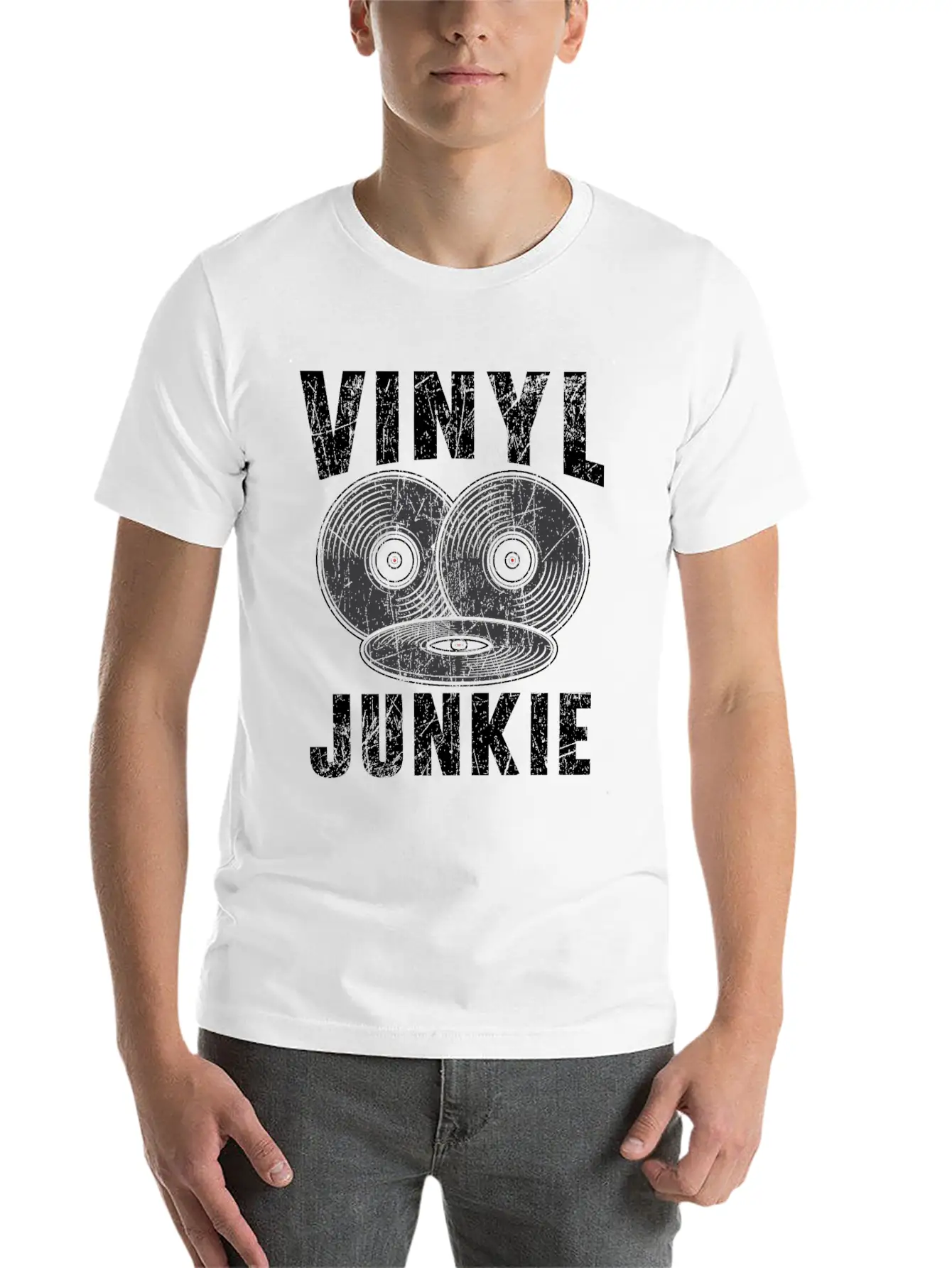 Vinyl Junkie Vinyl Record Player Music Lover Unisex Short Sleeve Soft Cotton T-Shirt – Casual Everyday Wear