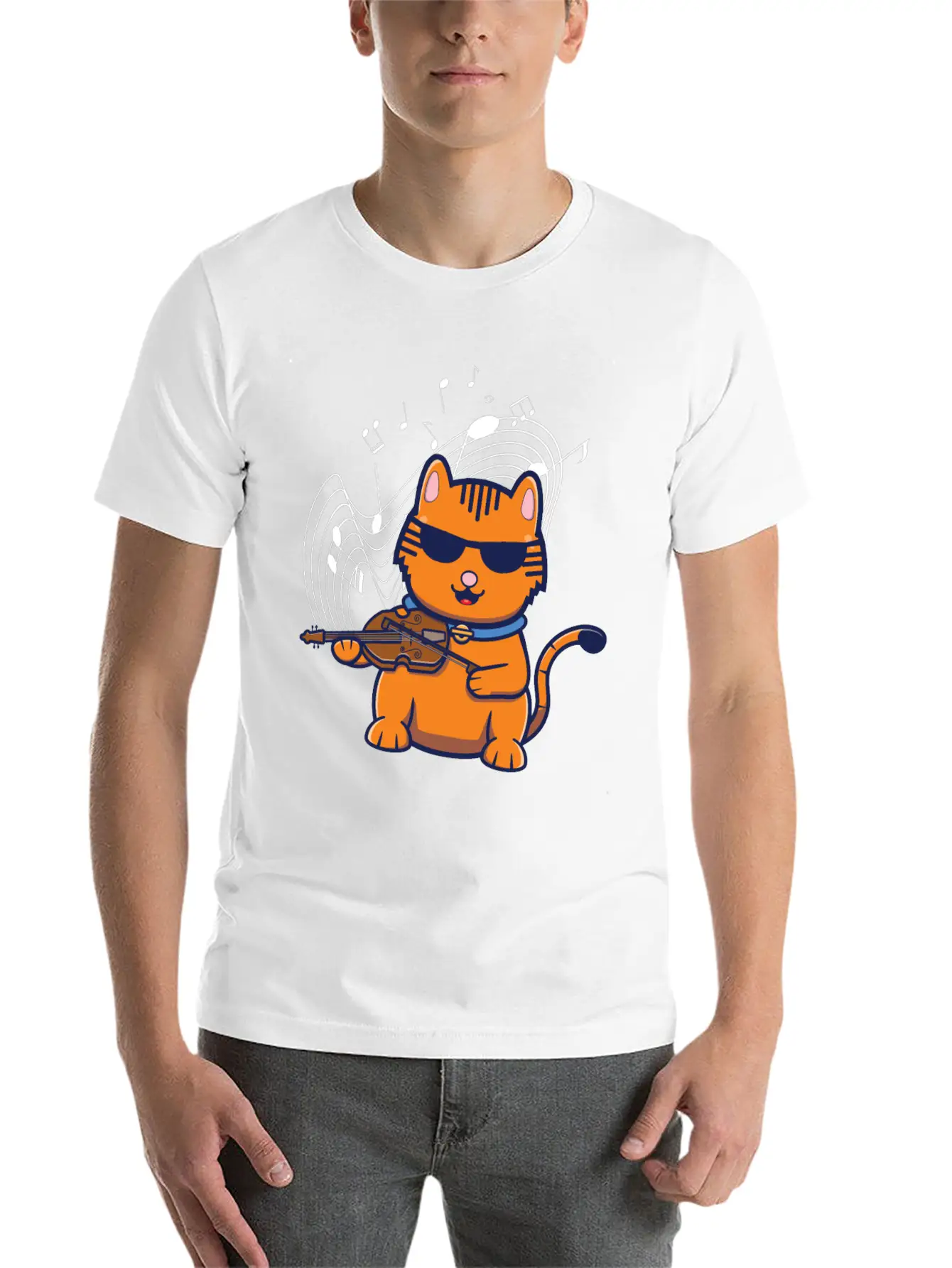 Violin Violinist Jazz Cat Stylish Everyday T-Shirt – Unisex Basic Cotton Tee
