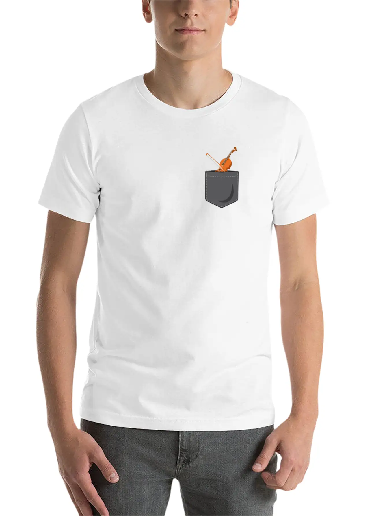 Violin Violinist Pocket Stylish Everyday T-Shirt – Unisex Basic Cotton Tee