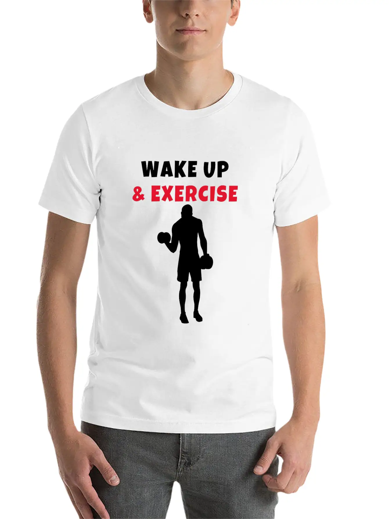 Wake Up And Exercise Dumbbell Bicep Curl Basic Graphic T-Shirt – Daily Comfort In Soft Cotton