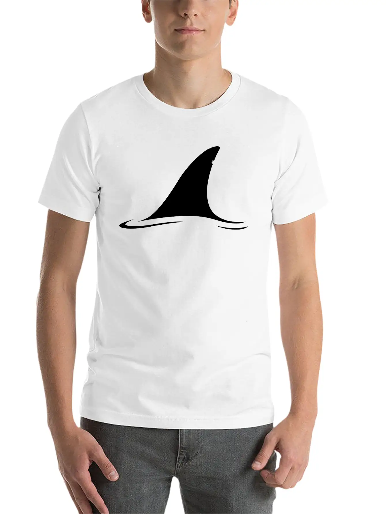 White Shark Fin Comfortable Minimalist Graphic Tee – Summer Style Essential