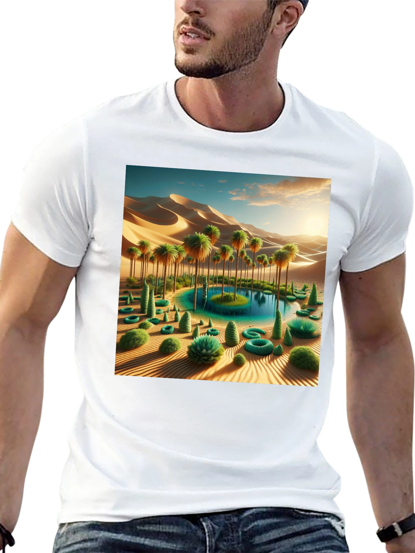 Desert Oasis Graphic Tee - Black Cotton Blend Shirt