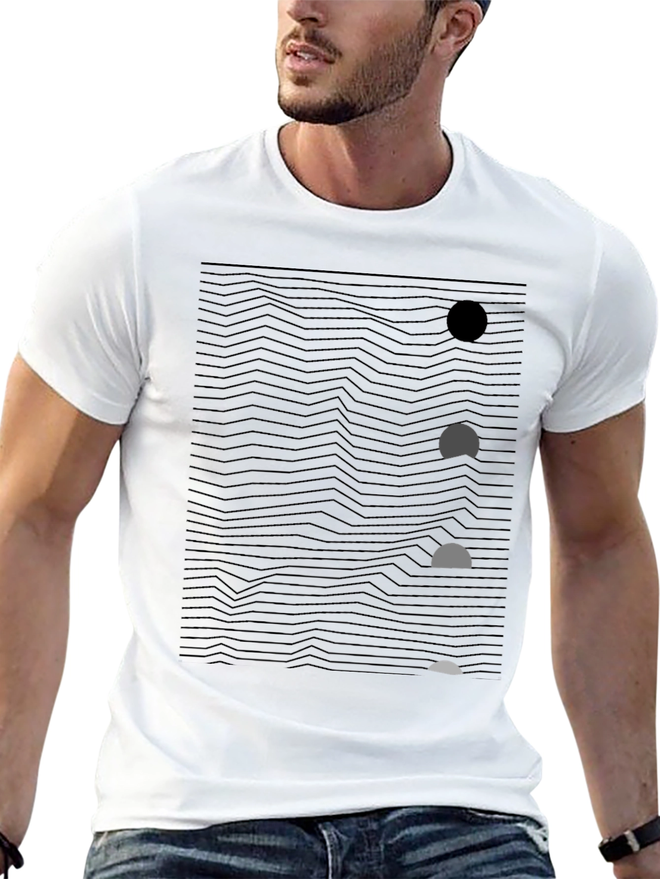 Abstract Wave & Circle Graphic Black T-Shirt