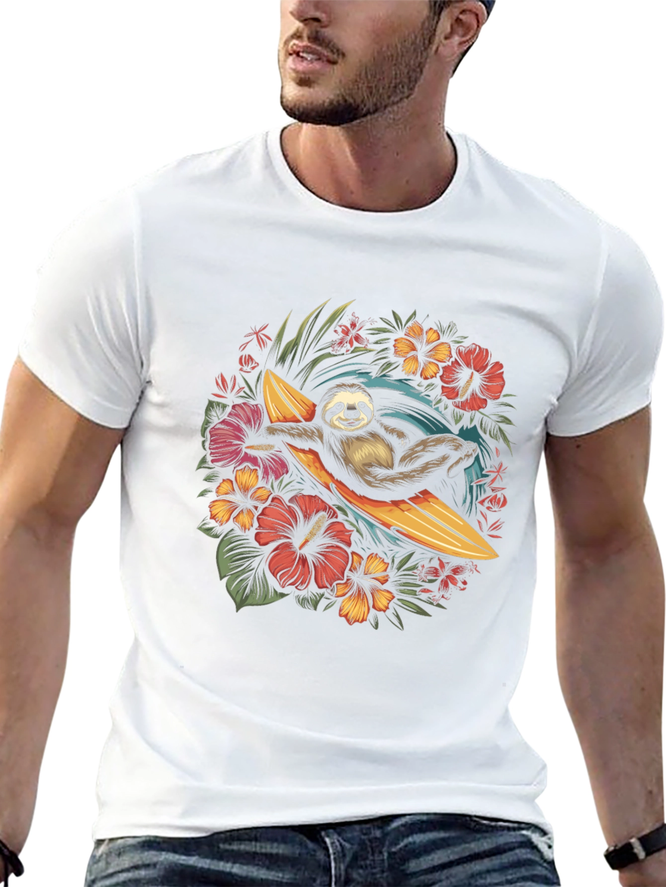 Surfing Sloth Graphic T-Shirt