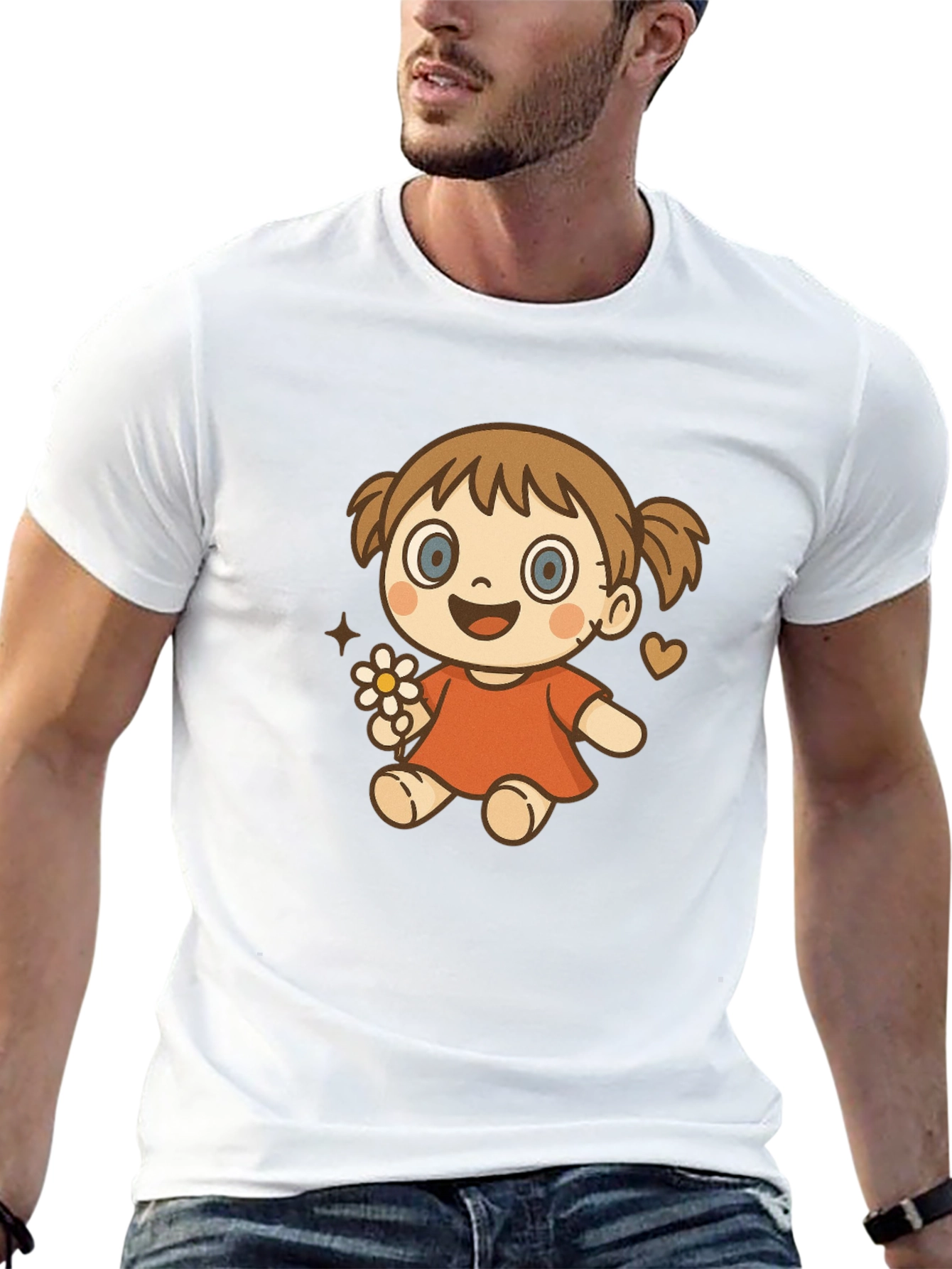 Cute Cartoon Girl Graphic T-Shirt - Black
