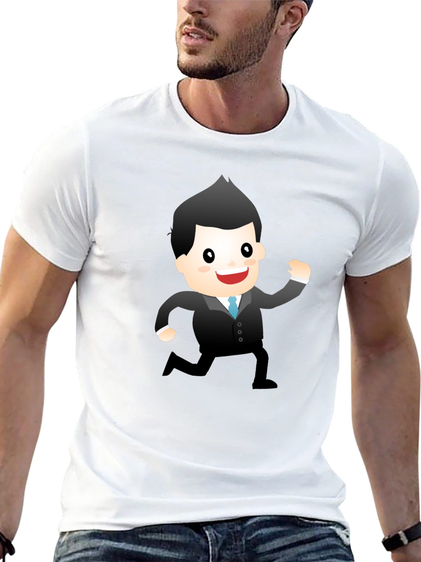 Cartoon Businessman Graphic Tee - Black T-Shirt