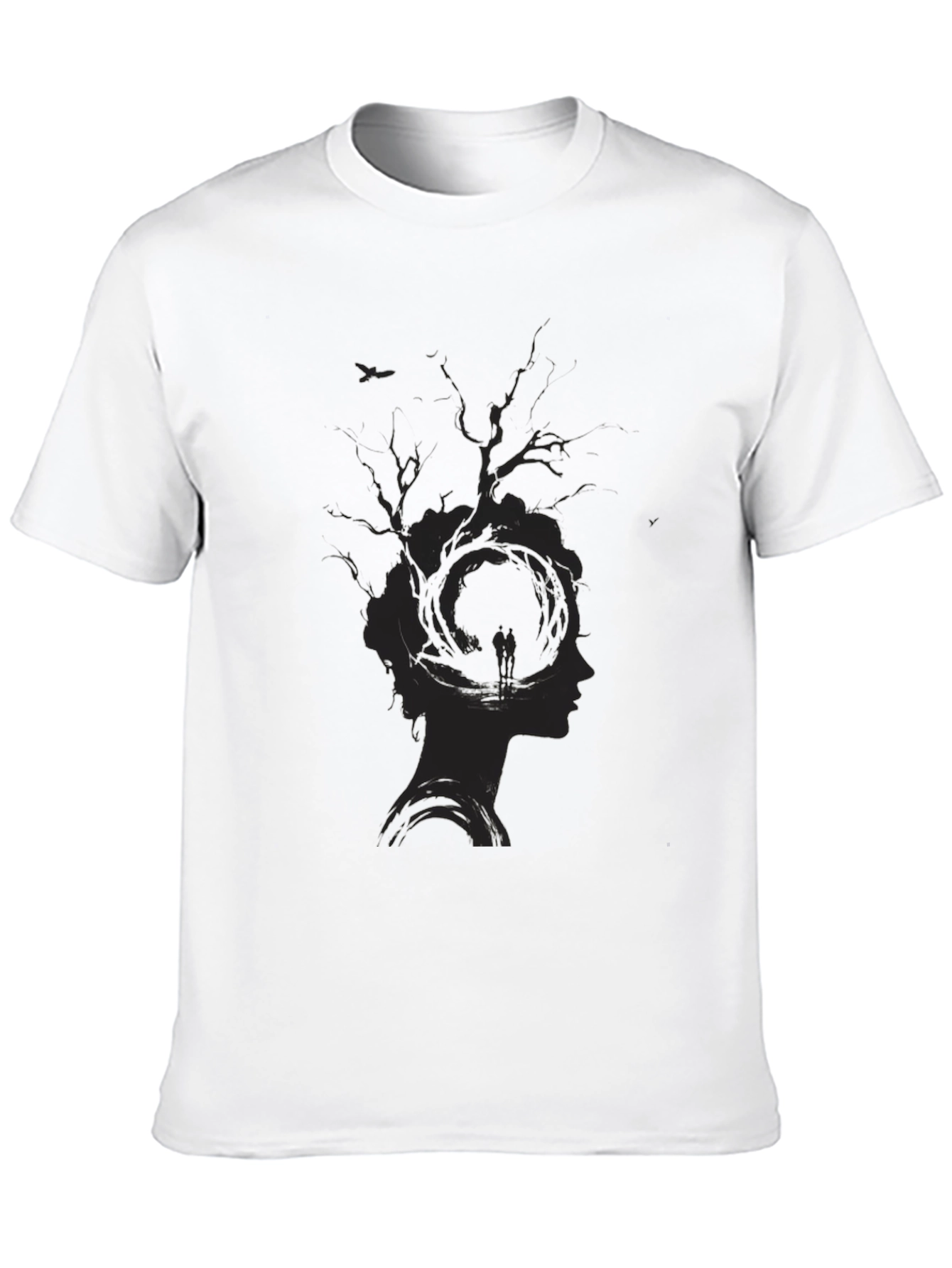 Unique Tree Silhouette Graphic Print Black T-Shirt