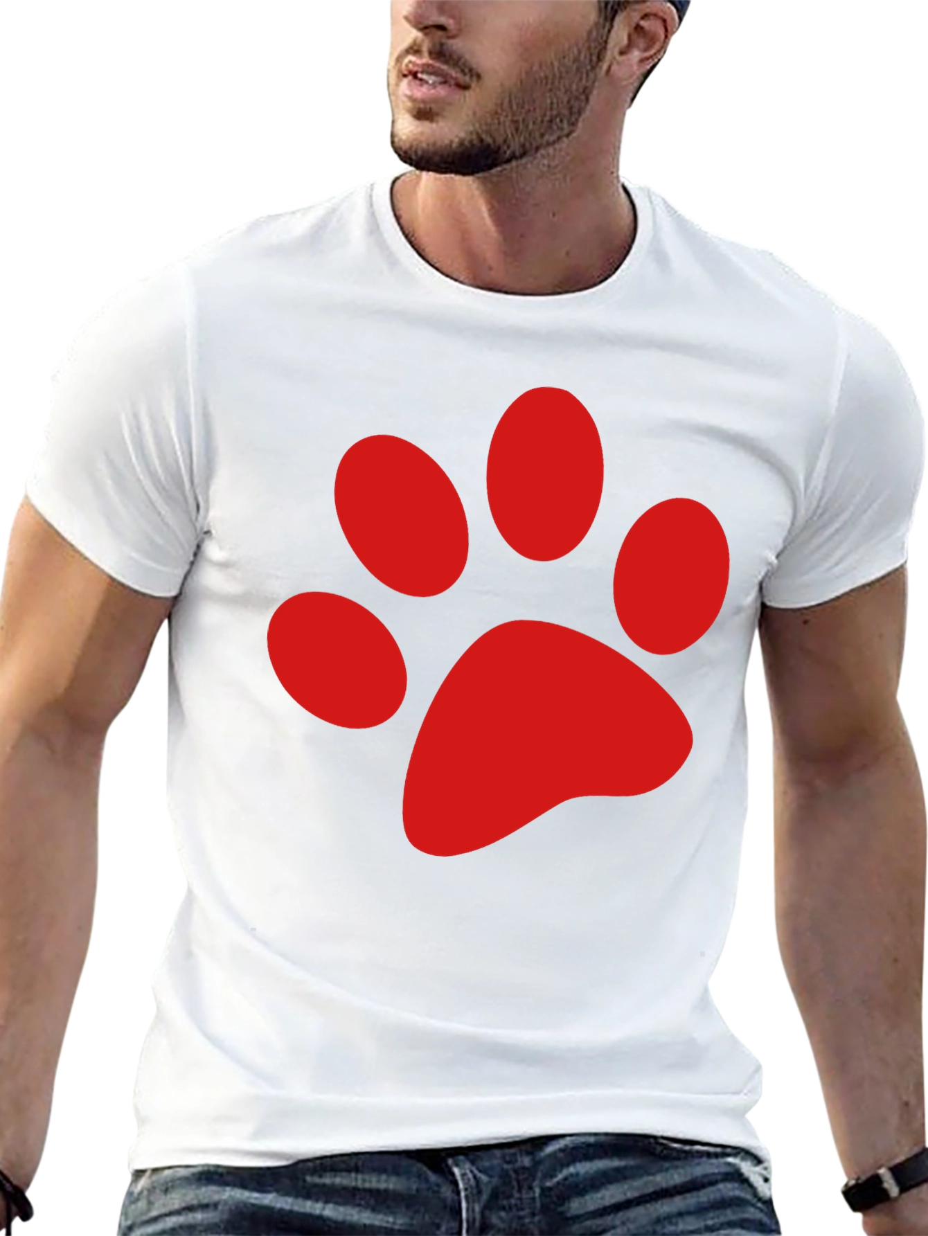 Black Tee with Red Paw Print Design