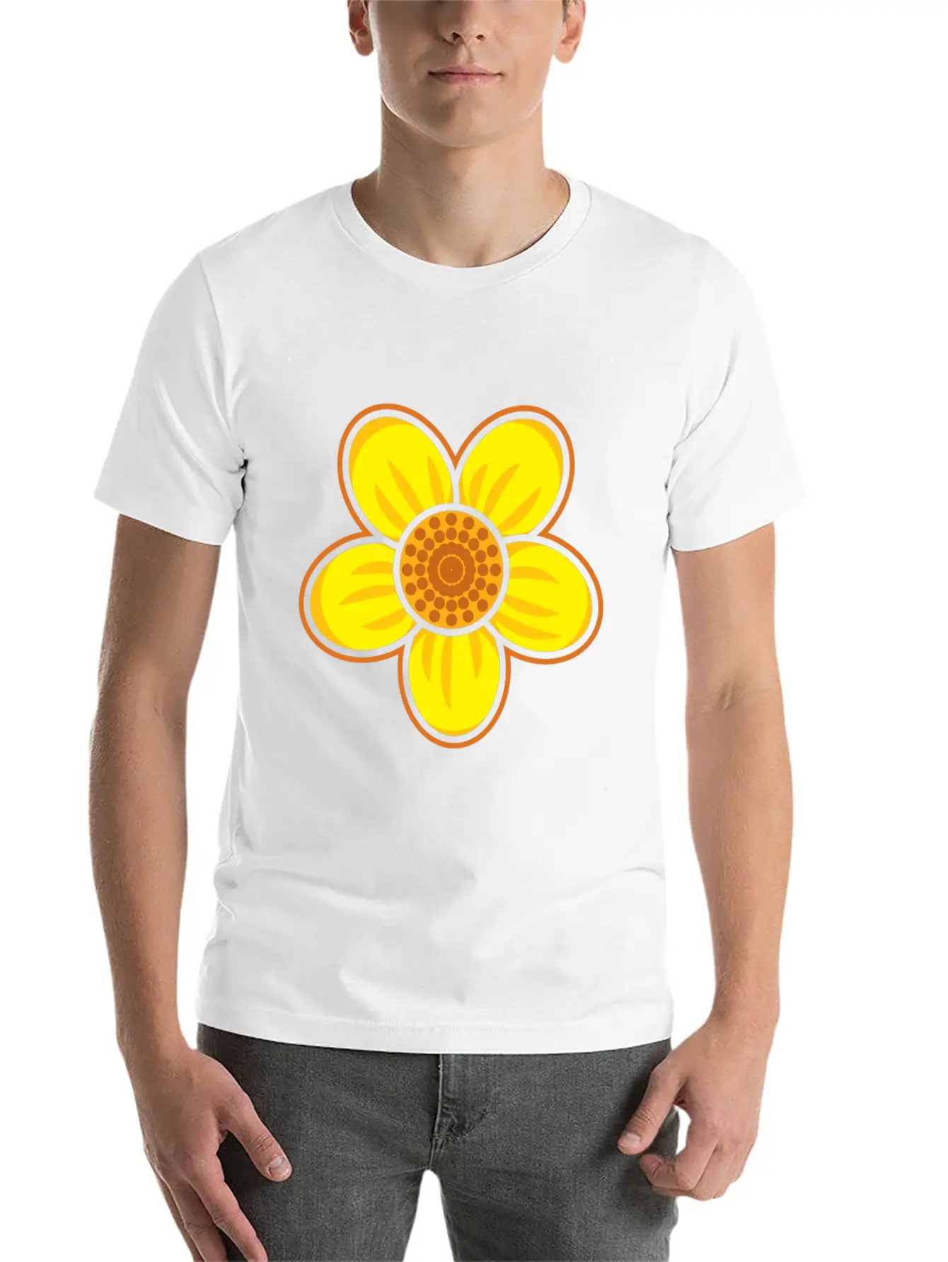 Yellow Flower Drawn Gift Girl Present Kid Stylish Everyday T-Shirt – Unisex Basic Cotton Tee