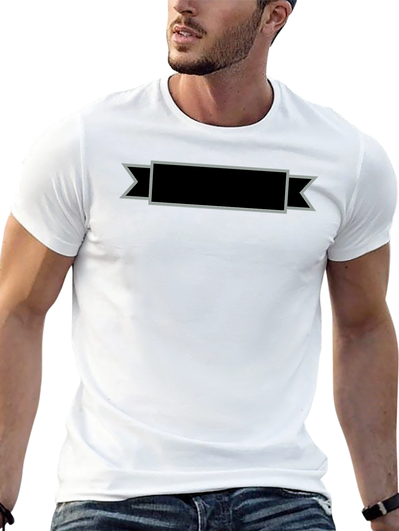 Mens Black T-Shirt with Ribbon Graphic