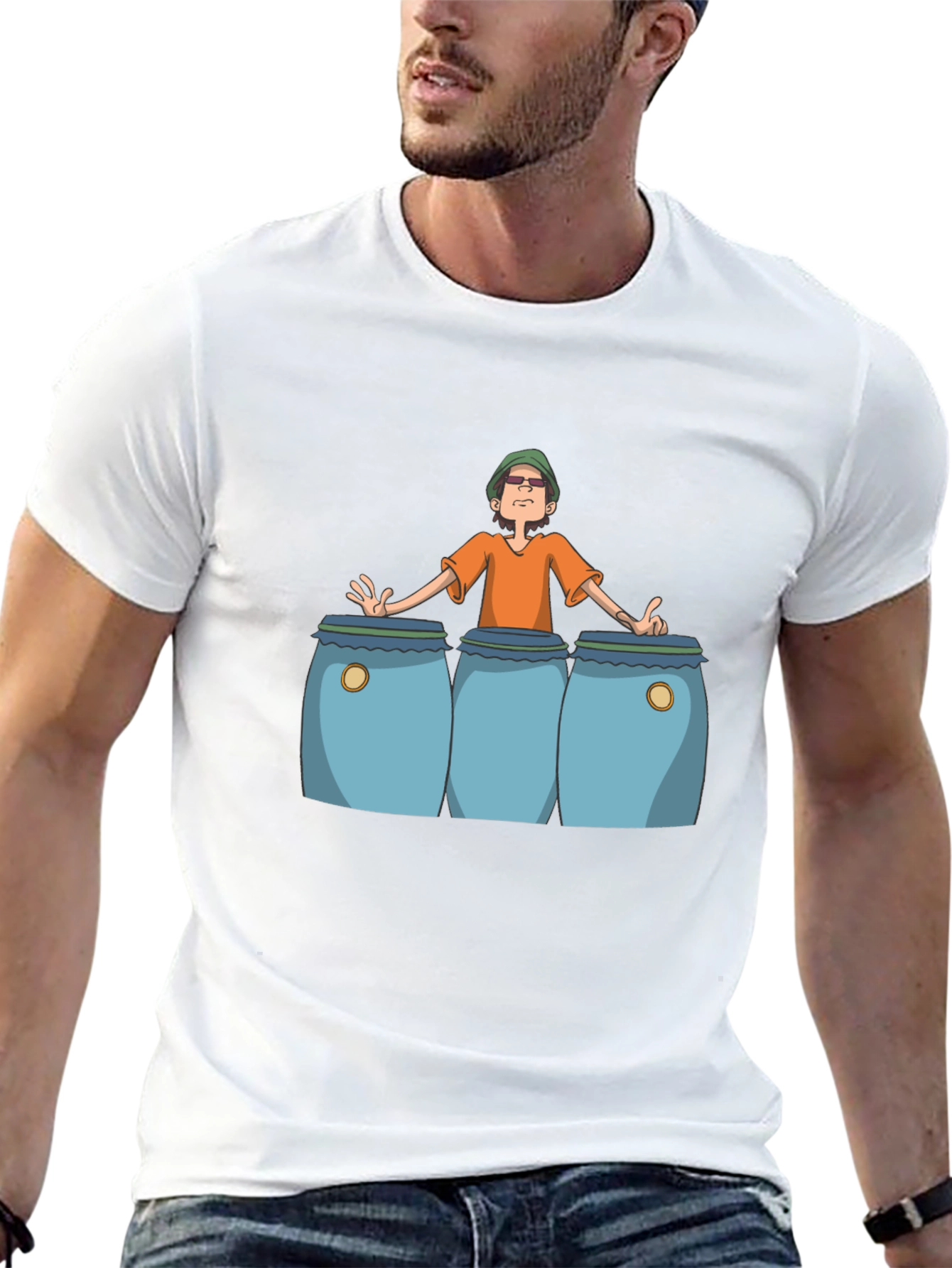 Cartoon Musician Graphic Print T-Shirt