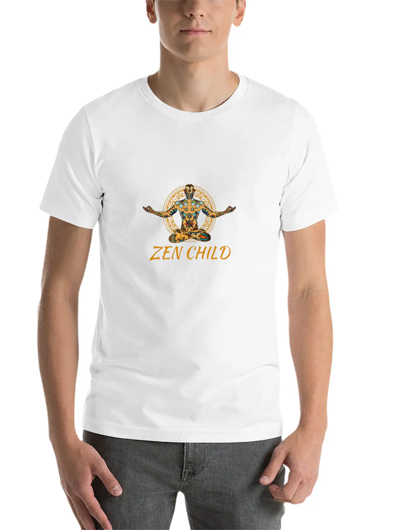 Zen Child - Meditating Character - Yoga T-Shirt Unisex Short Sleeve Soft Cotton T-Shirt – Casual Everyday Wear