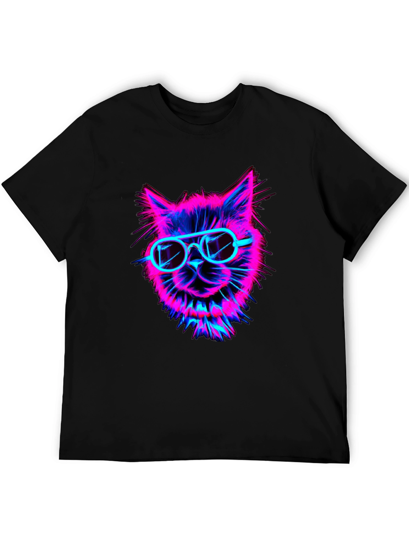Neon Cat Graphic Black T-Shirt