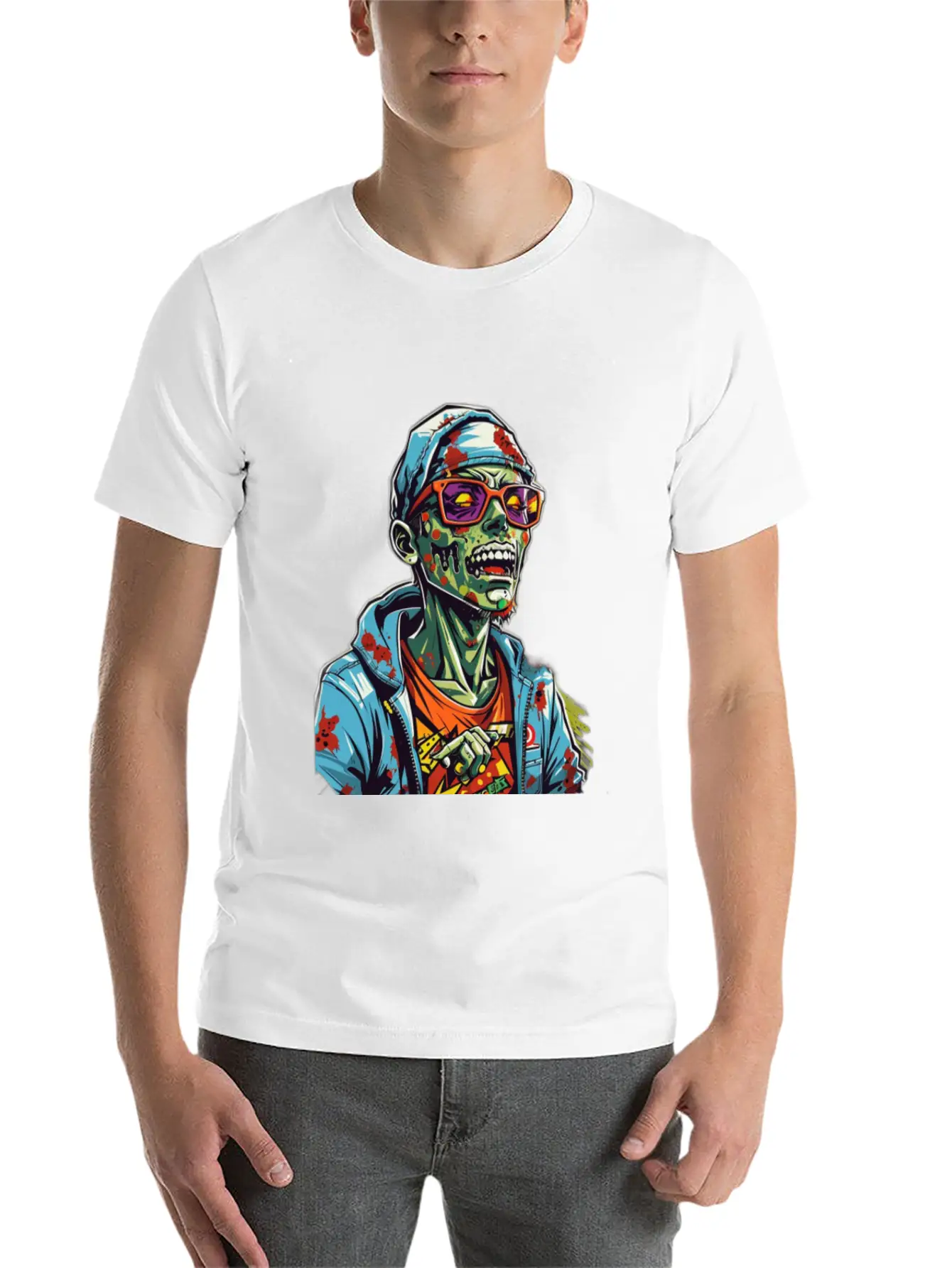 Zombie Haunter Halloween Meets Zombies Unisex Short Sleeve Soft Cotton T-Shirt – Casual Everyday Wear
