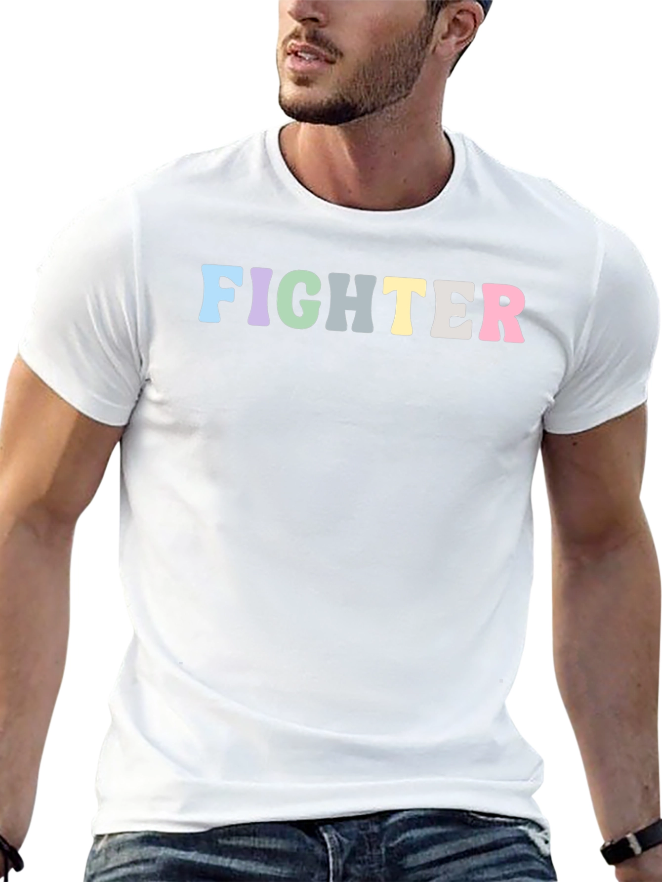Fighter Rainbow Text Black T-Shirt
