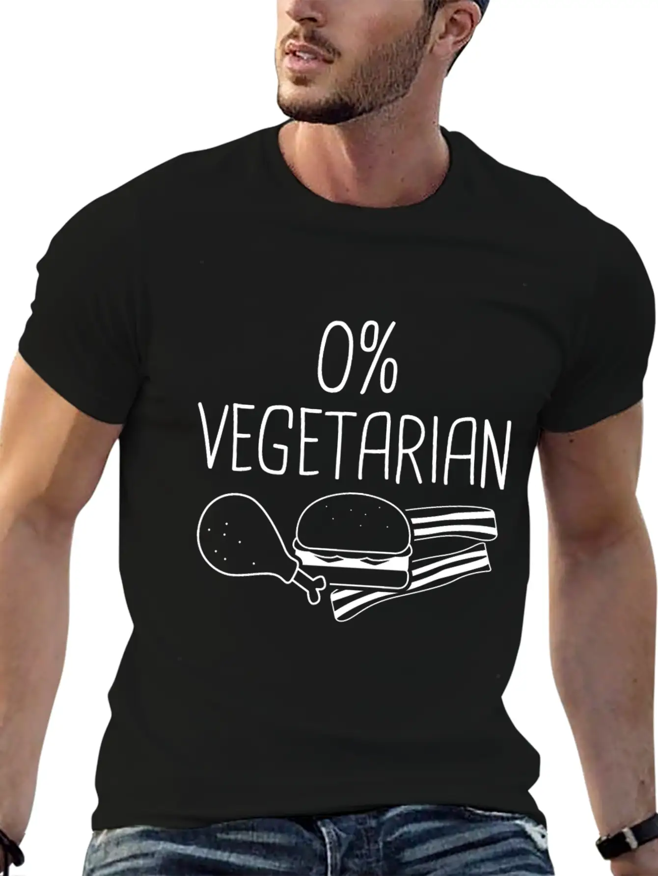 0% Vegetarian - Zero Percent Vegetarian Unisex Short Sleeve Soft Cotton T-Shirt – Casual Everyday Wear