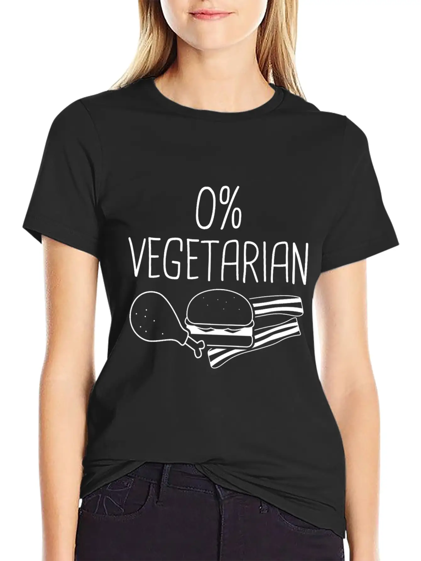 0% Vegetarian - Zero Percent Vegetarian Unisex Short Sleeve Soft Cotton T-Shirt – Casual Everyday Wear
