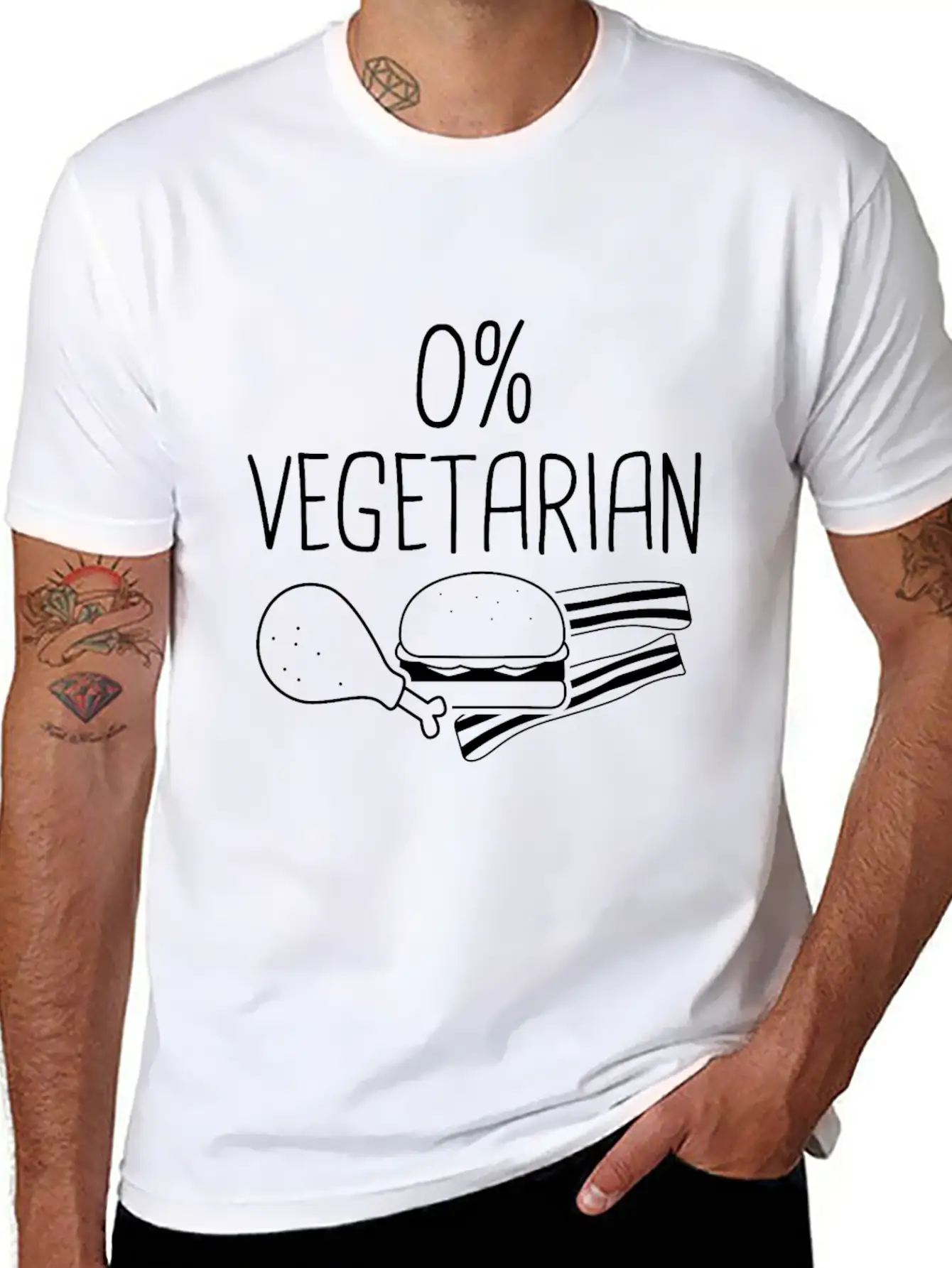 0% Vegetarian - Zero Percent Vegetarian Unisex Short Sleeve Soft Cotton T-Shirt – Casual Everyday Wear