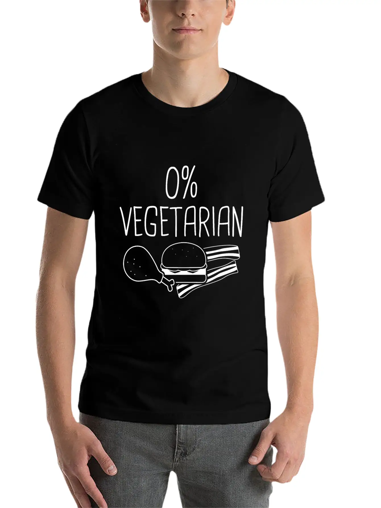 0% Vegetarian - Zero Percent Vegetarian Unisex Short Sleeve Soft Cotton T-Shirt – Casual Everyday Wear