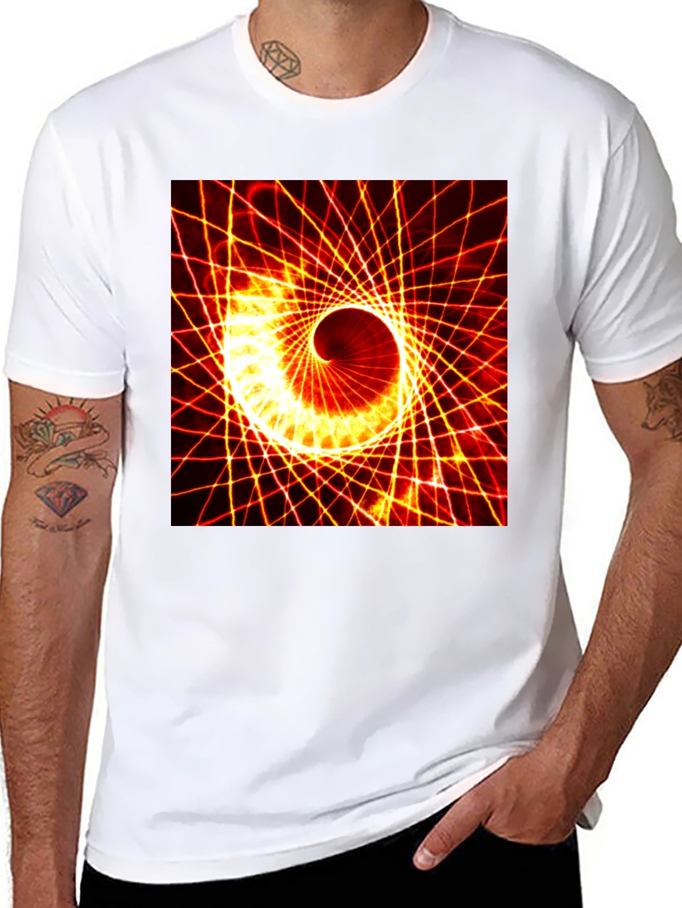 Geometric Spiral Graphic Tee - Black
