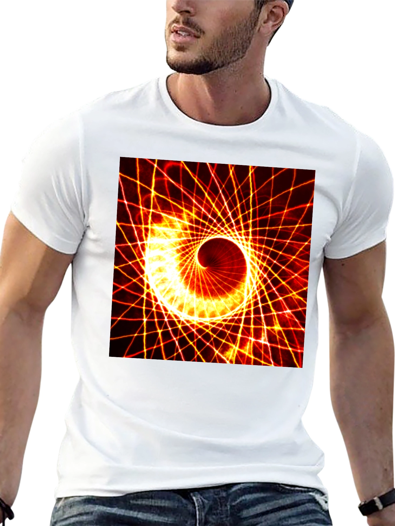 Geometric Spiral Graphic Tee - Black