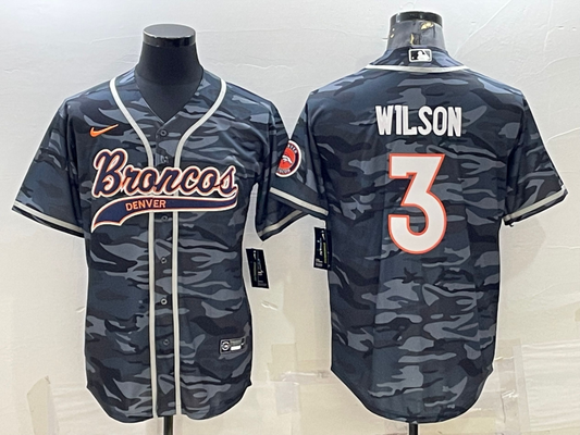 Men's Denver Broncos Russell Wilson #3 Grey Camouflage Game Jerseys Joint Edition