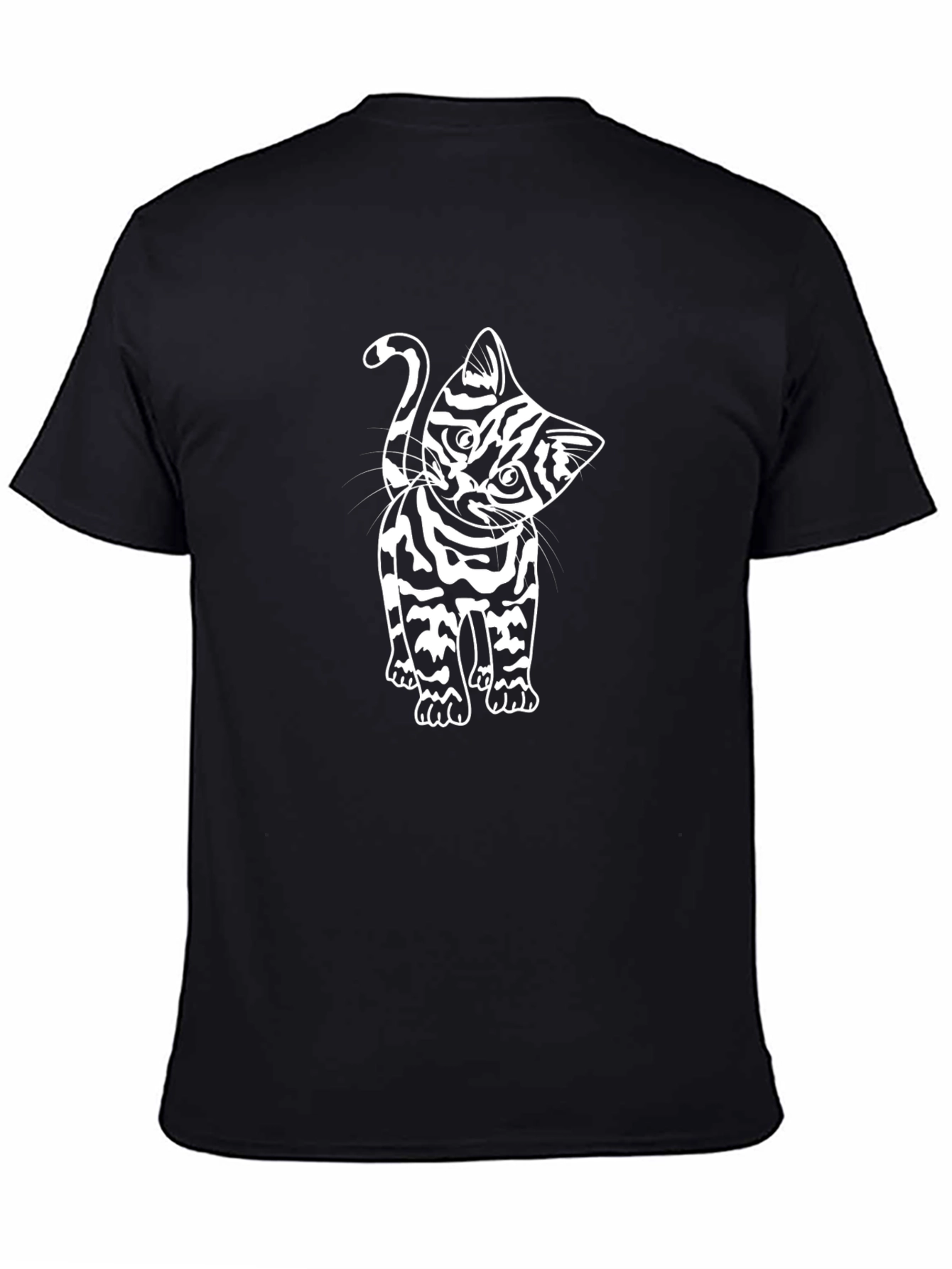 Striped Cat Graphic Tee - Mens Black T-Shirt