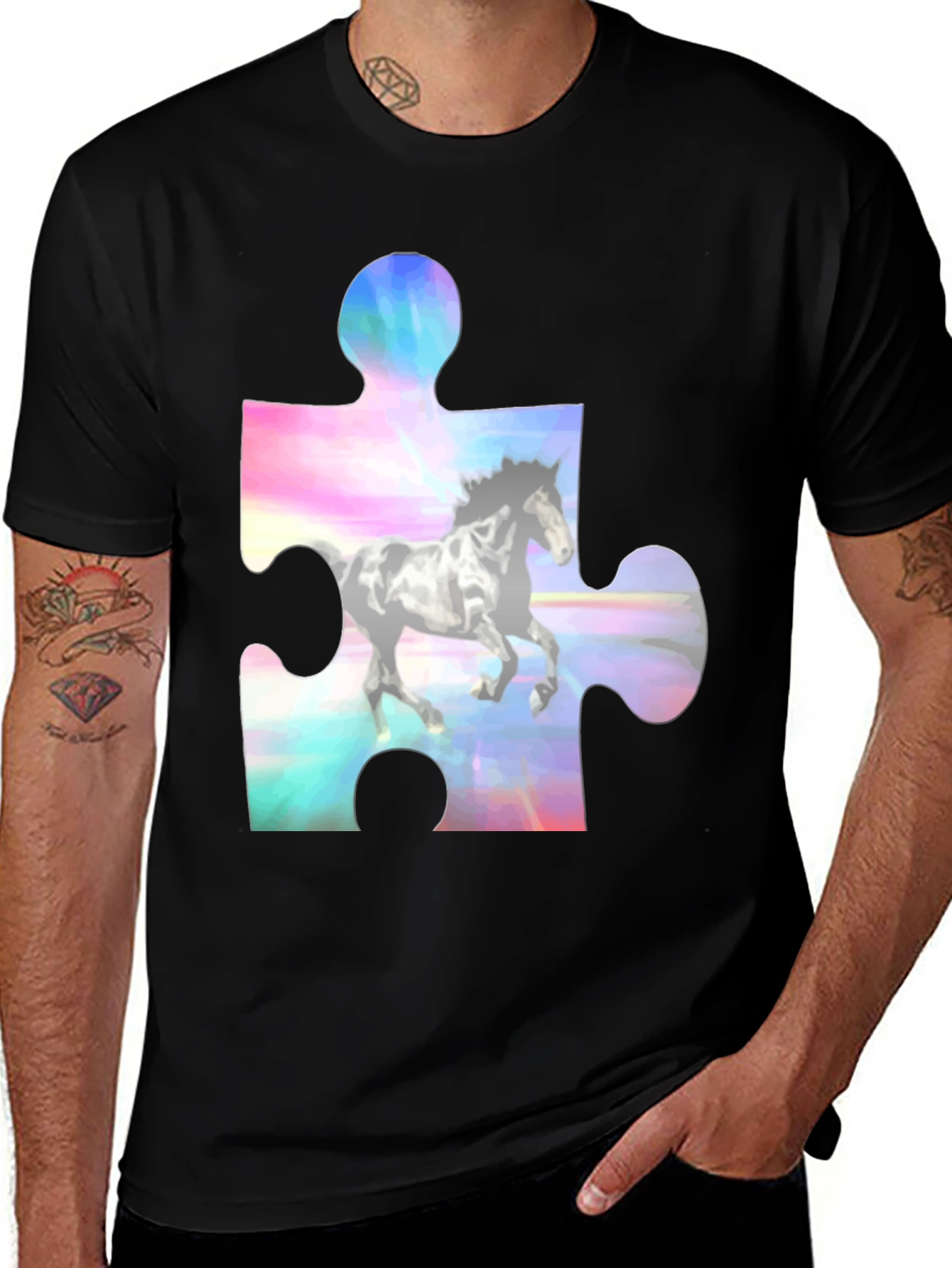 Horse Puzzle Piece Graphic T-Shirt