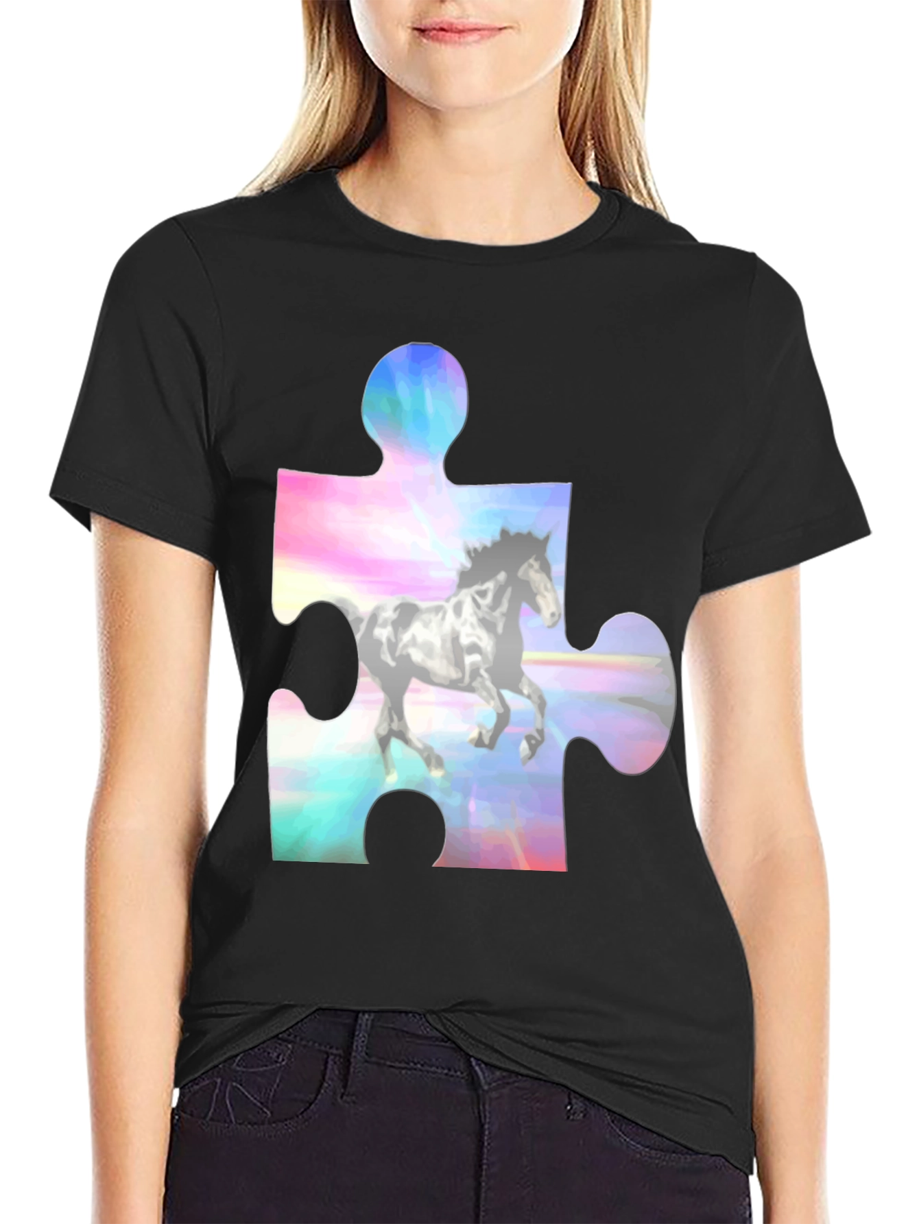 Horse Puzzle Piece Graphic T-Shirt