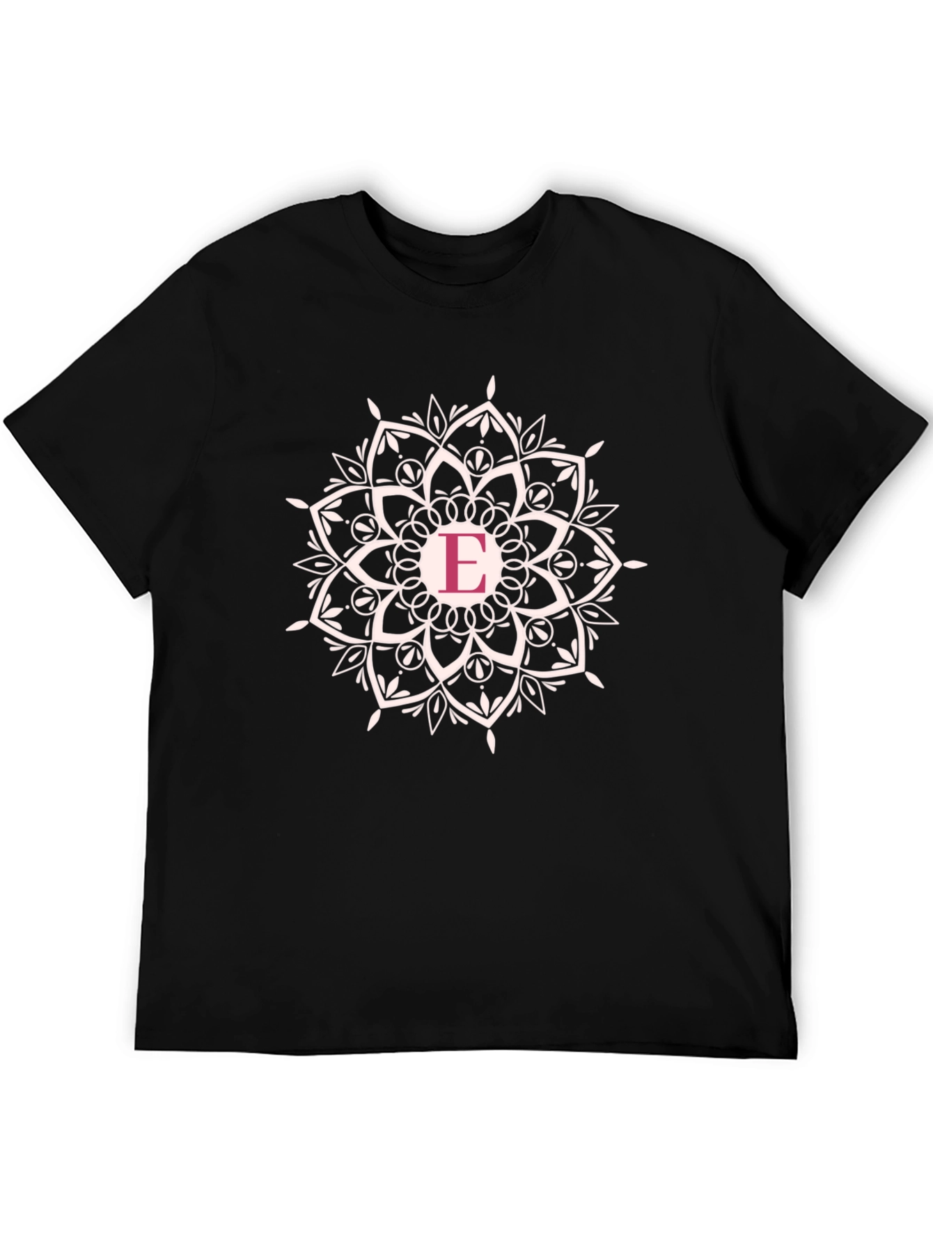 Initial E Mandala T-Shirt - Black