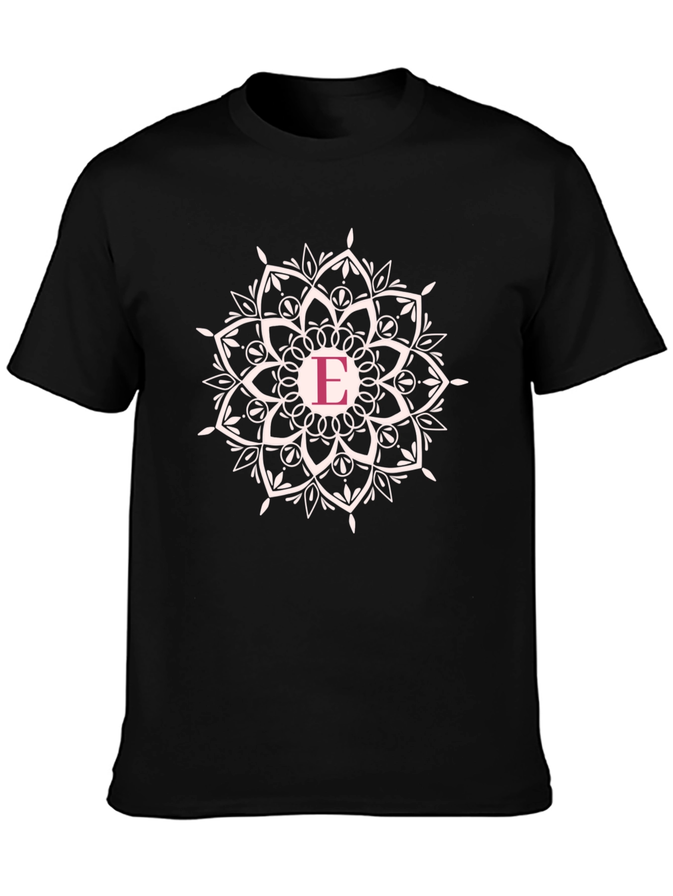 Initial E Mandala T-Shirt - Black