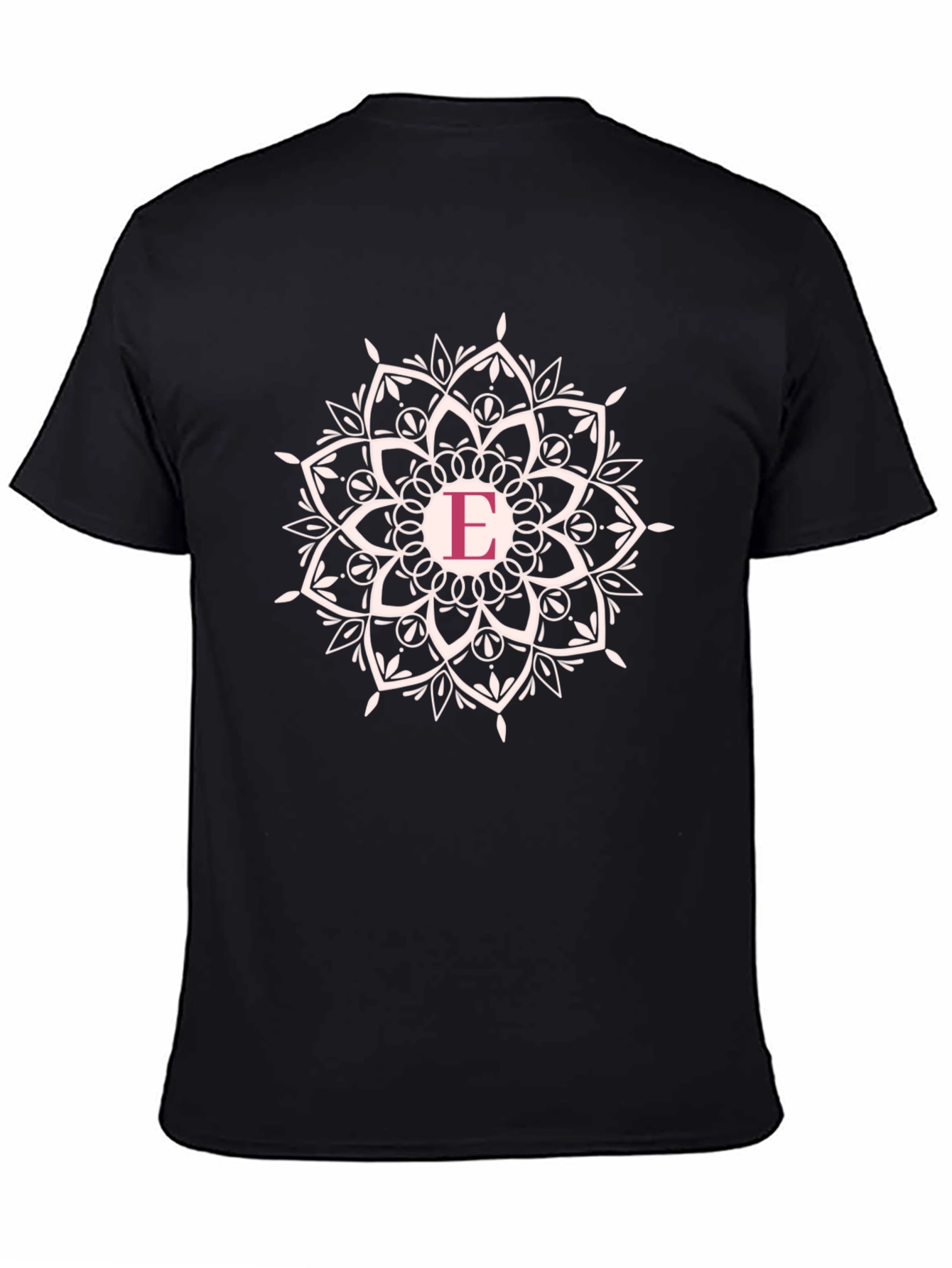 Initial E Mandala T-Shirt - Black