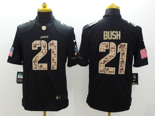 Men's Detroit Lions Reggie Bush #21 Black Game Jerseys
