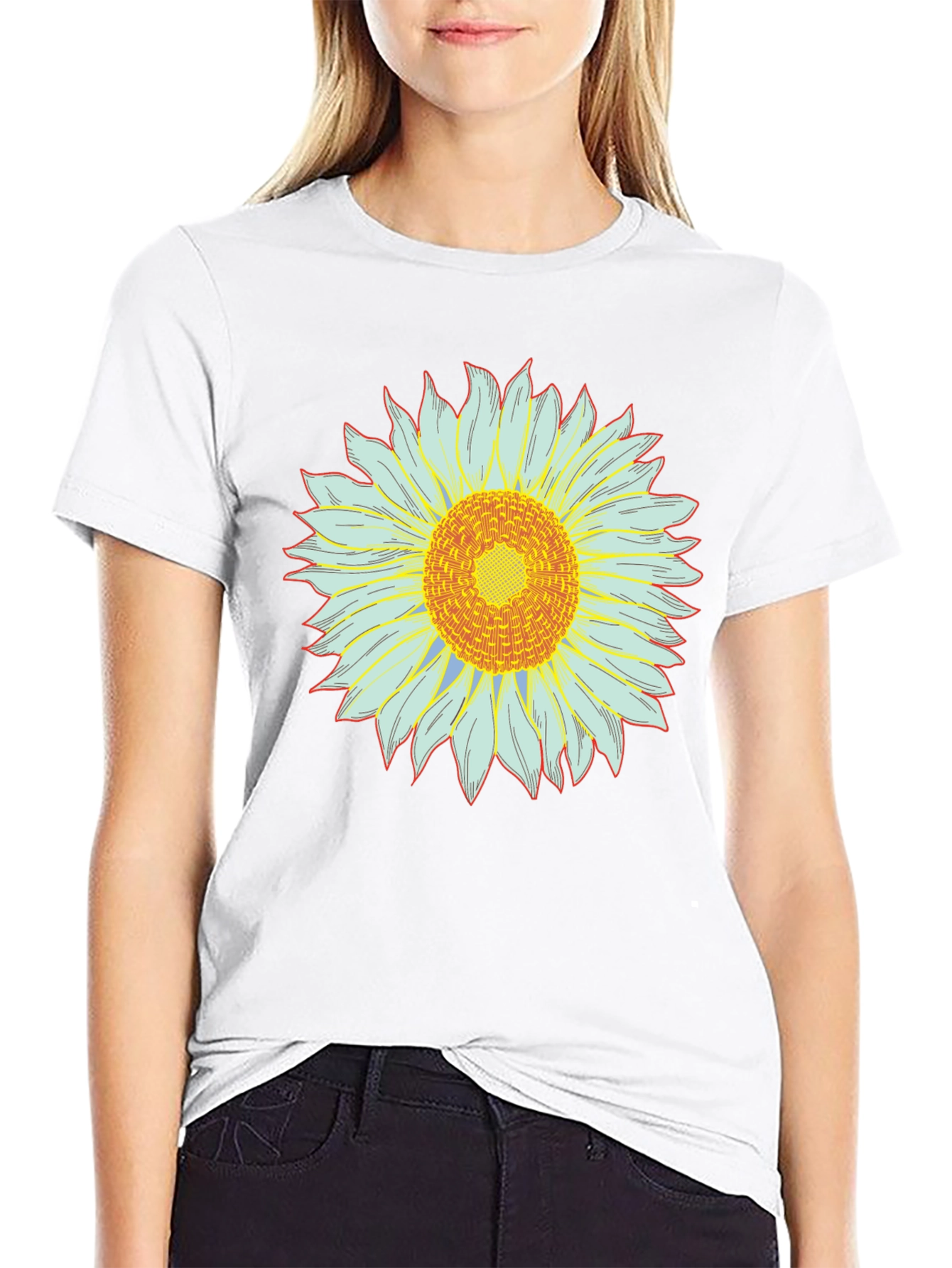 Sunflower Graphic Tee - Black Cotton Blend Casual Shirt