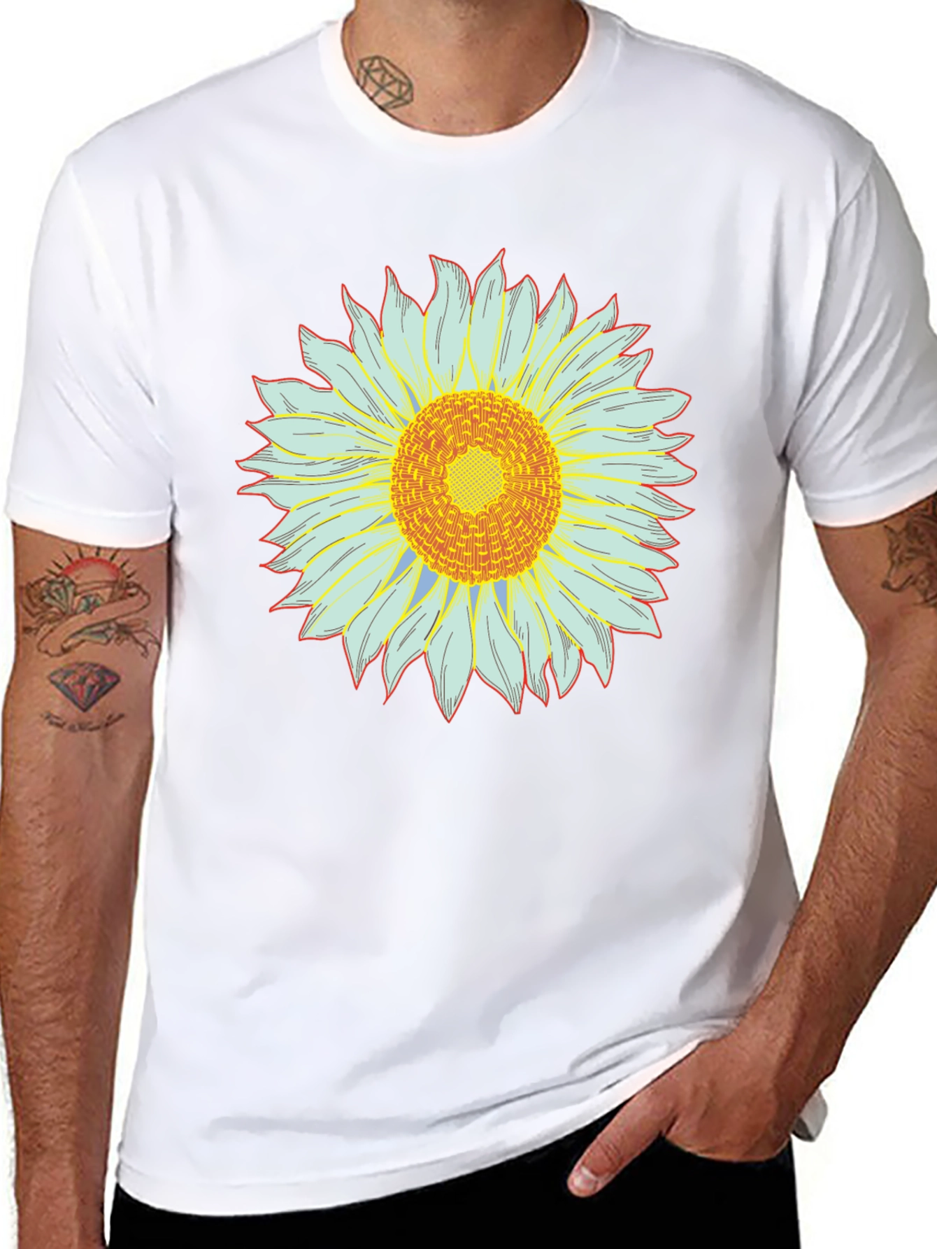 Sunflower Graphic Tee - Black Cotton Blend Casual Shirt