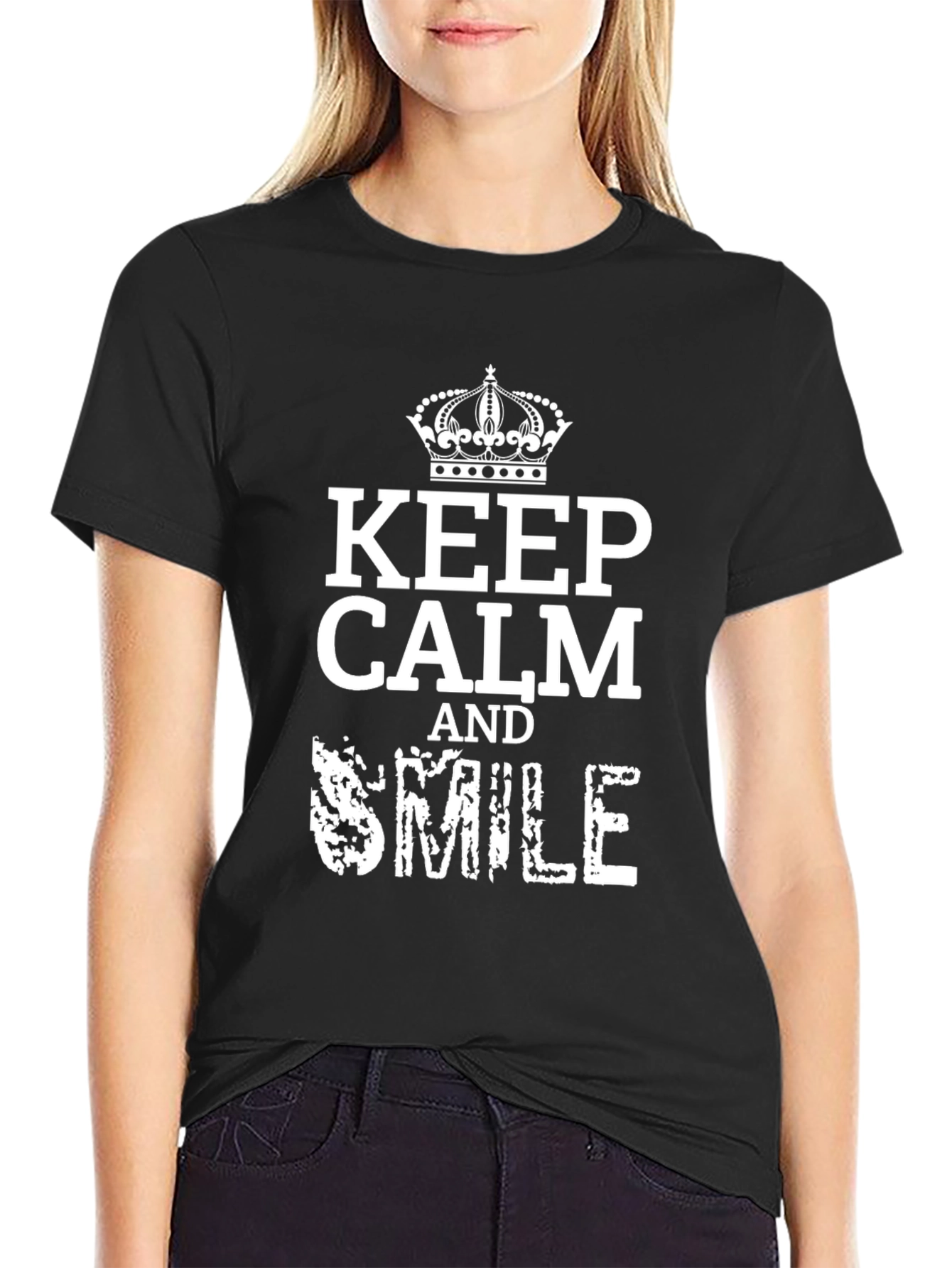 Keep Calm and Smile Black Graphic Tee