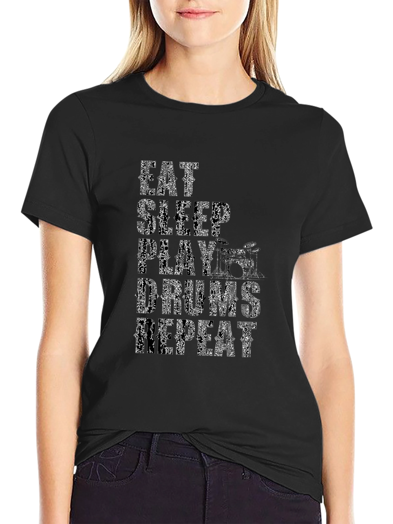 Eat Sleep Play Drums Repeat Black Graphic Tee