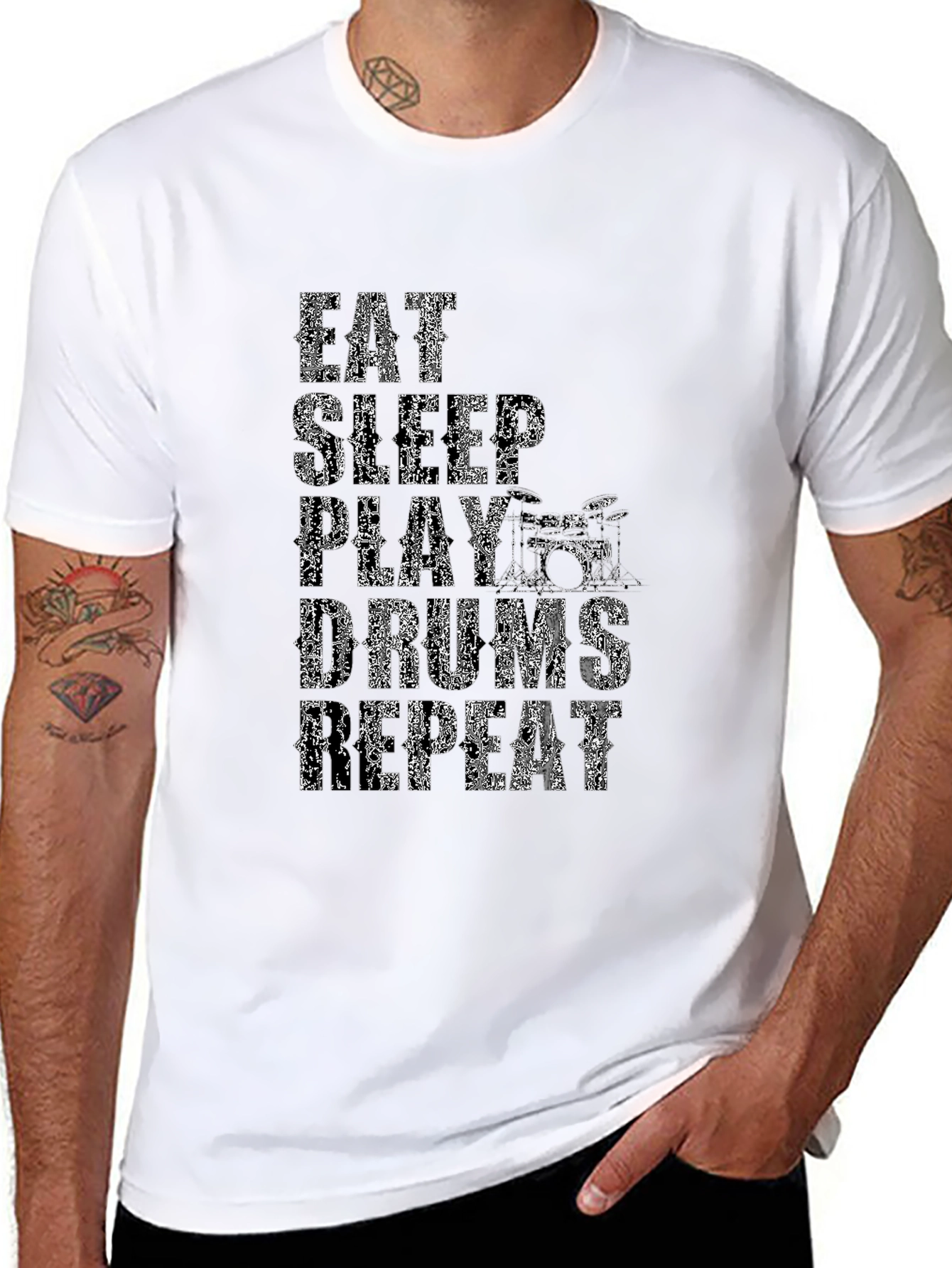 Eat Sleep Play Drums Repeat Black Graphic Tee